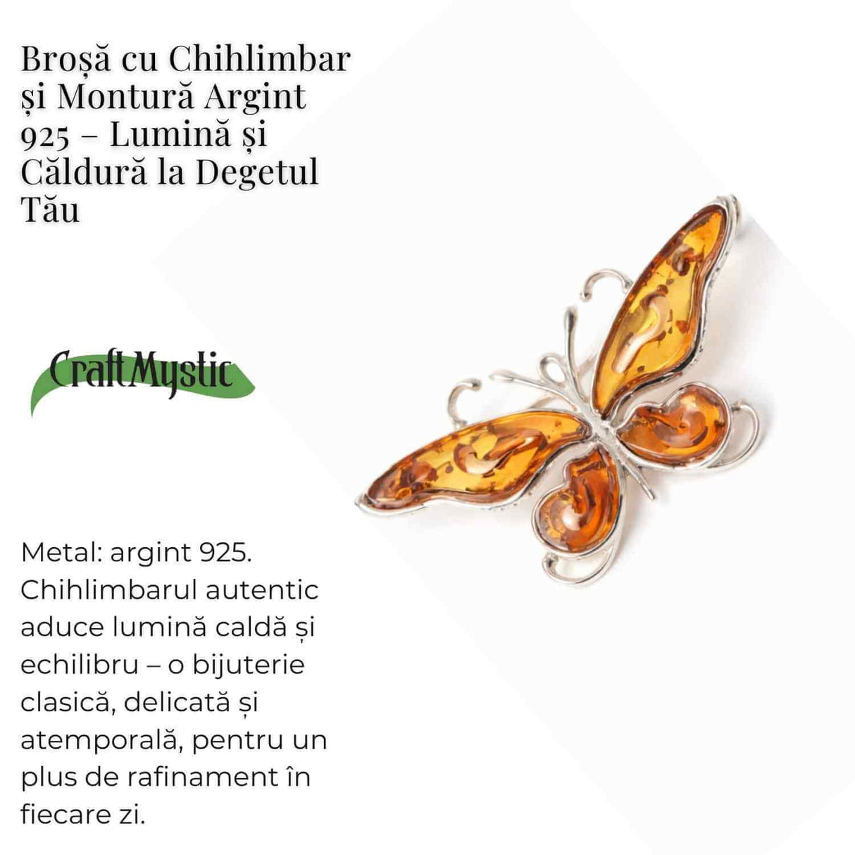 Brosa fluture chihlimbar rosu si argint 925 - detaliu rafinat pentru o prezenta calma