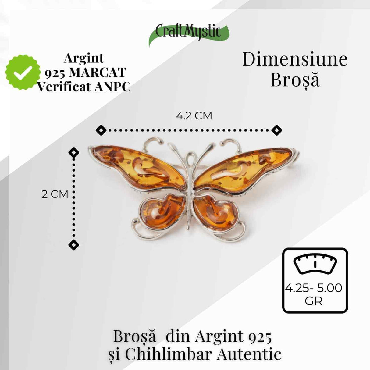 Brosa fluture chihlimbar rosu si argint 925 - detaliu rafinat pentru o prezenta calma