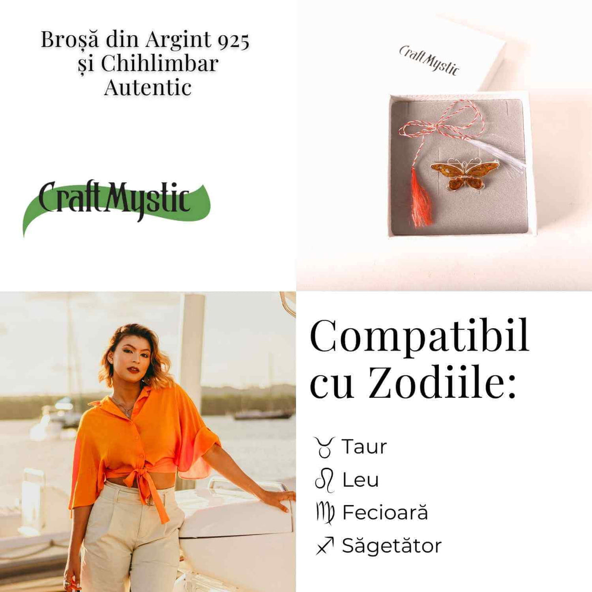 Brosa fluture chihlimbar rosu si argint 925 - detaliu rafinat pentru o prezenta calma