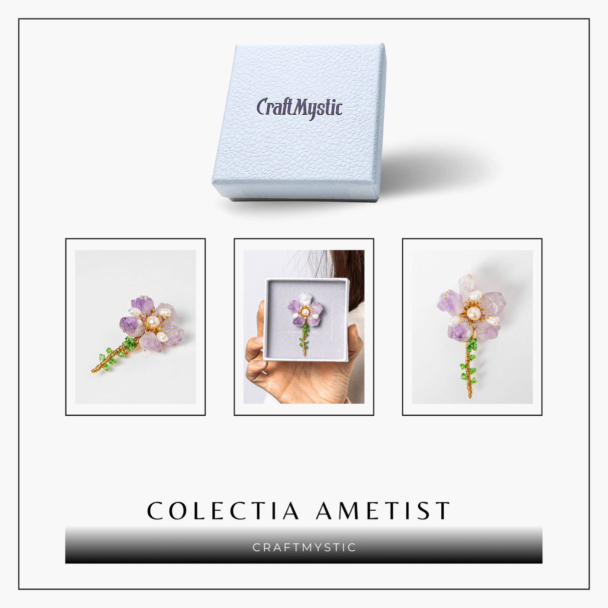 Brosa Floare Ametist cu Perla Naturala si Montura Cupru - Eleganta si Energie Pozitiva