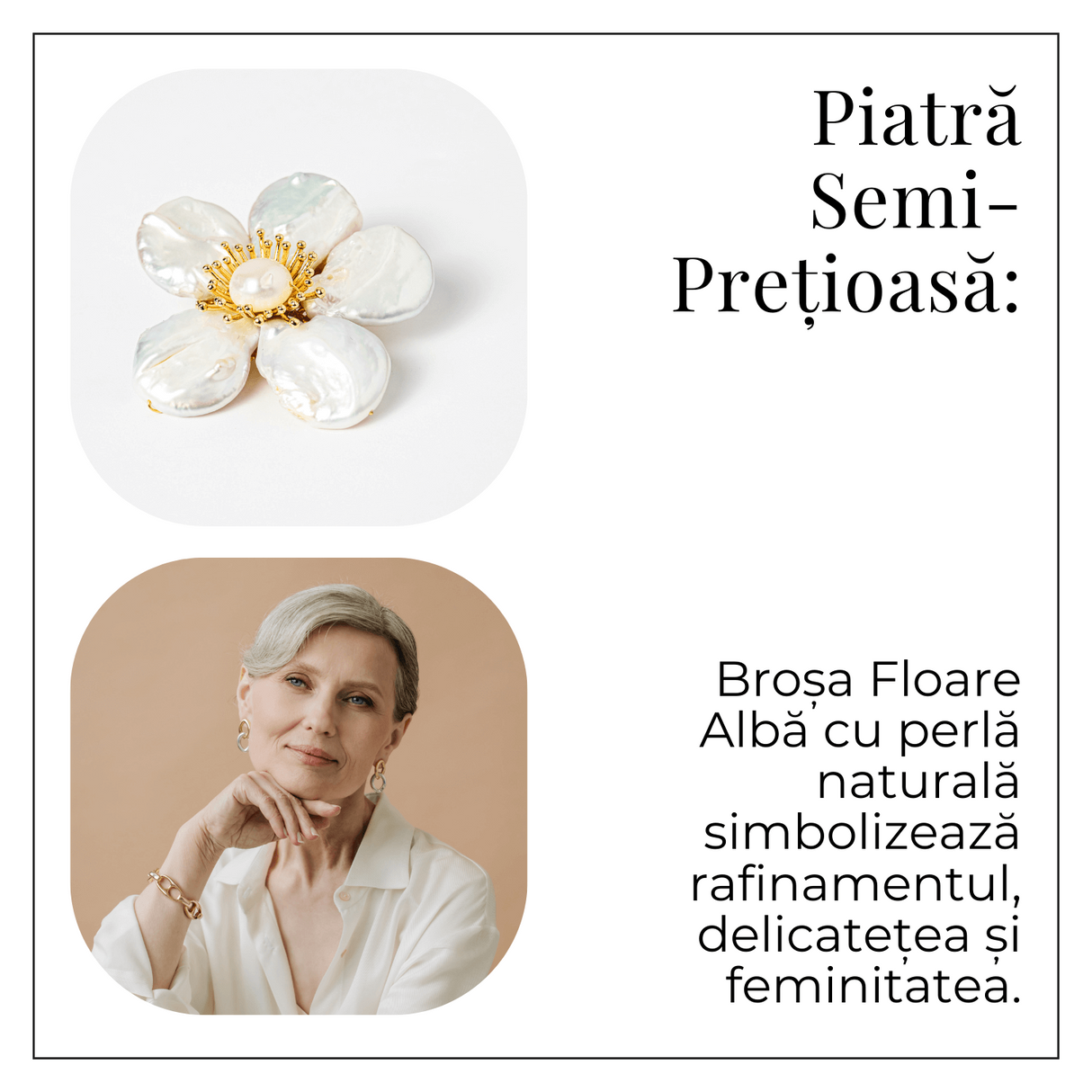 Brosa Floare Alba cu Perla Naturala - Eleganta si Puritate