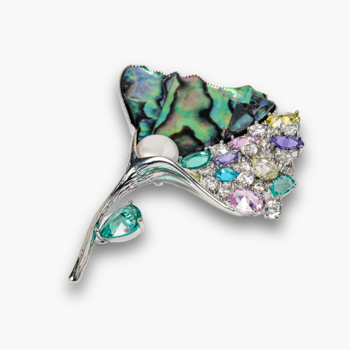 Brosa Scoica Abalone cu Perla Naturala si Zirconia - Armonie si Stralucire