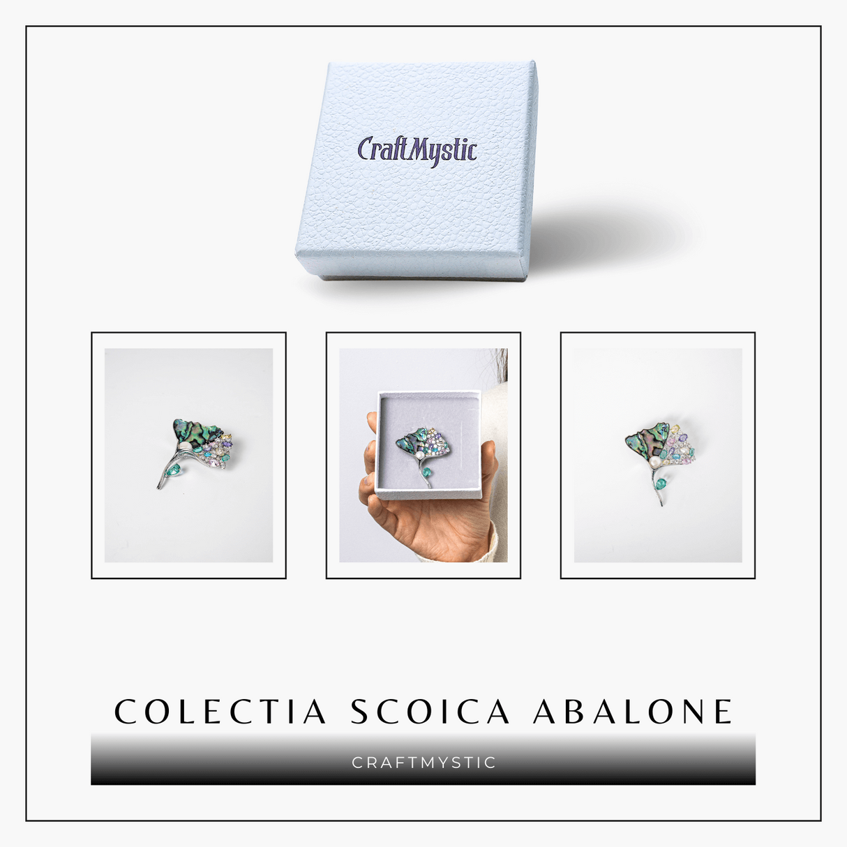 Brosa Scoica Abalone cu Perla Naturala si Zirconia - Armonie si Stralucire