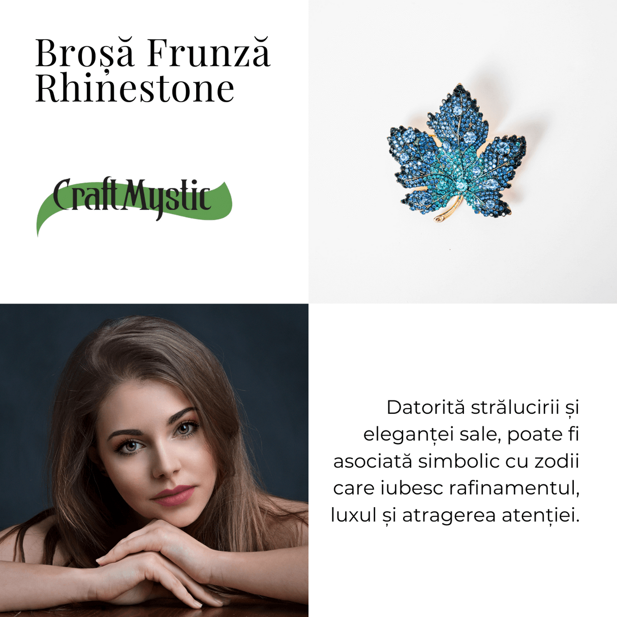 Brosa design frunza de artar cu pietre Rhinestone - Eleganta si rafinament