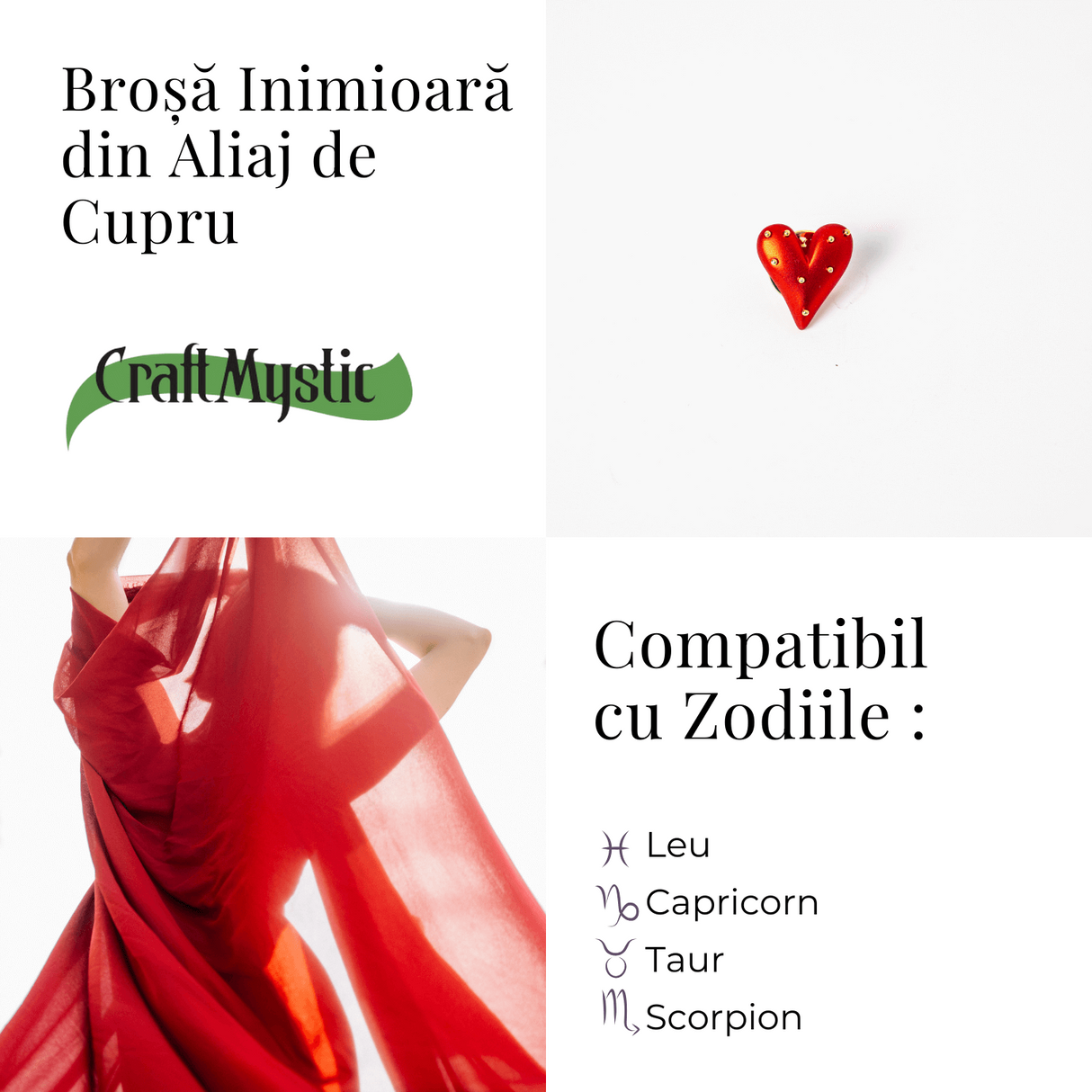Brosa Inimioara din Aliaj de Cupru - Simbol al Afectiunii