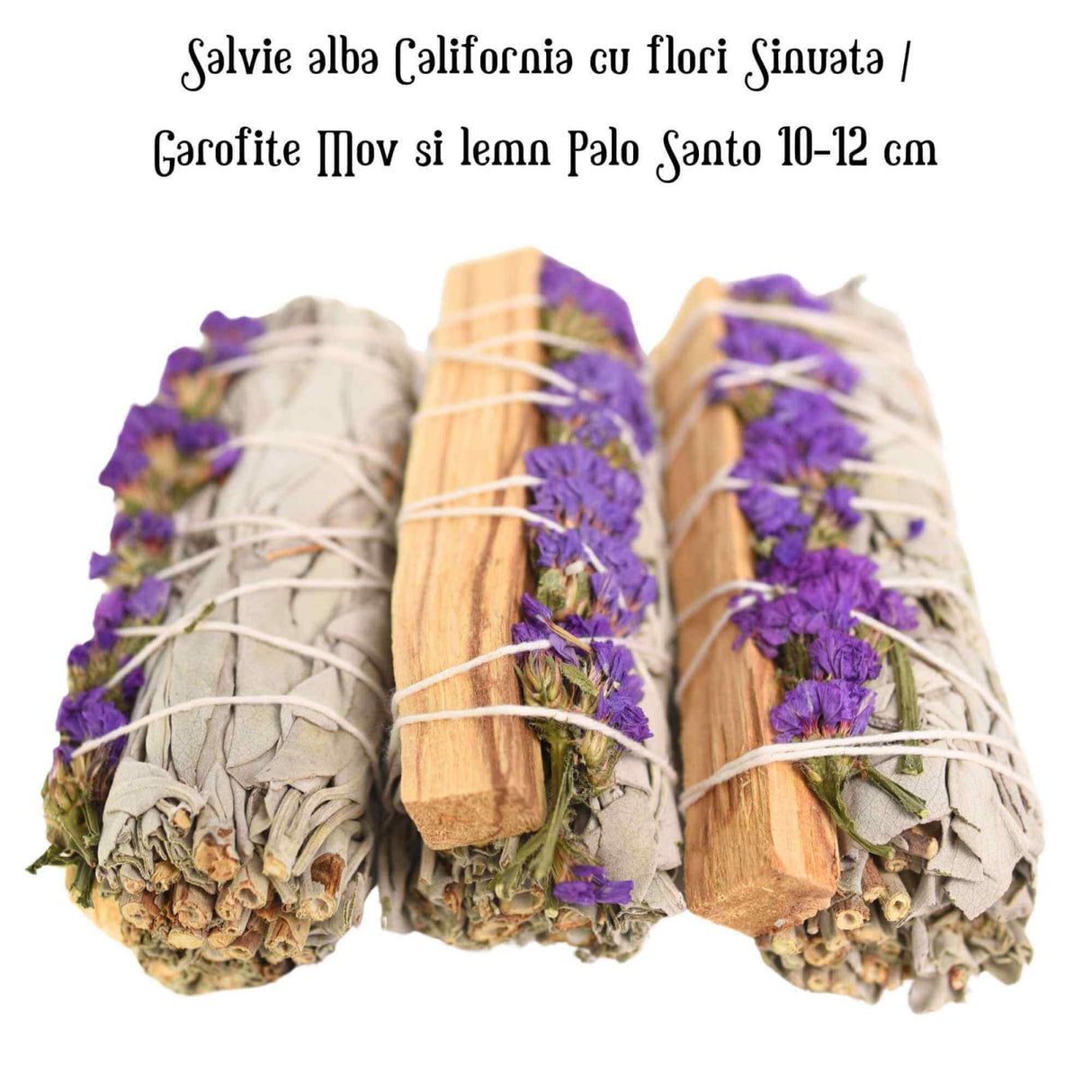 Buchet Salvie Alba California, Palo Santo si Garofite Mov/ Sinuata – Energie Pozitiva si Eleganta