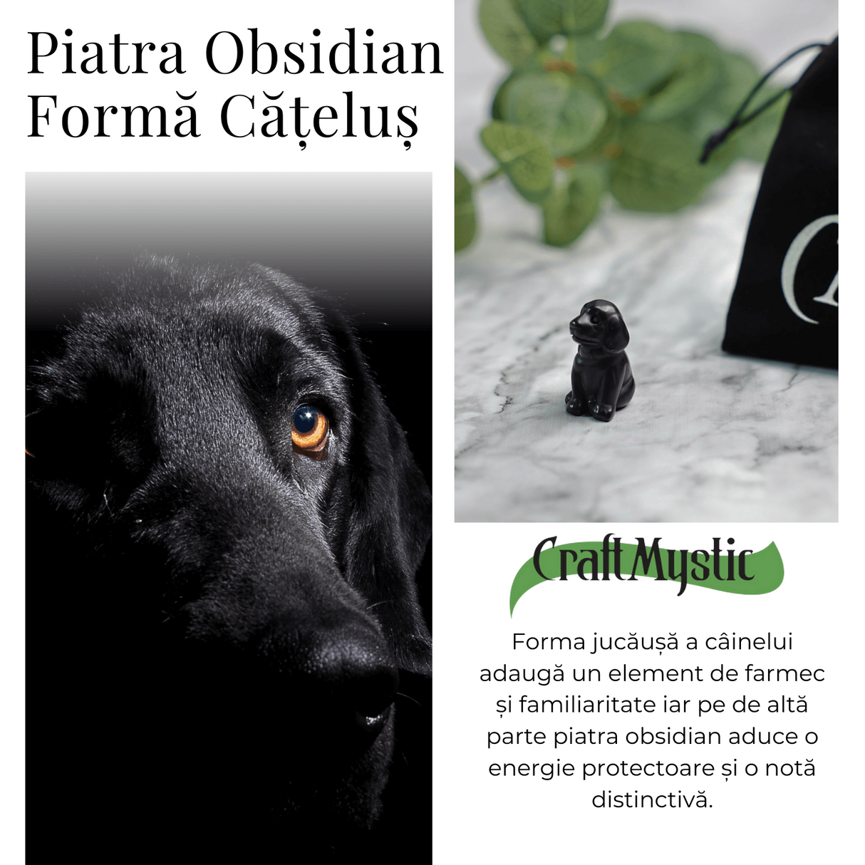 Figurina Artizanala 30mm Catelus din Obsidian