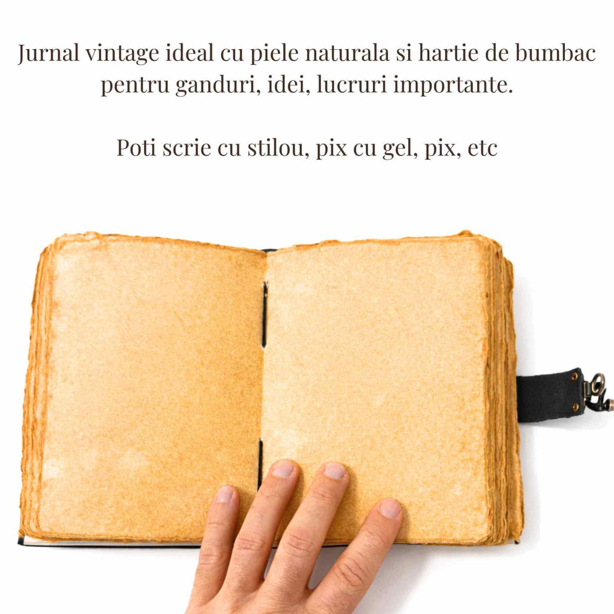 Jurnal Vintage din Piele Naturala si hartie de bumbac galbena 18x13 cm – Soare si Luna