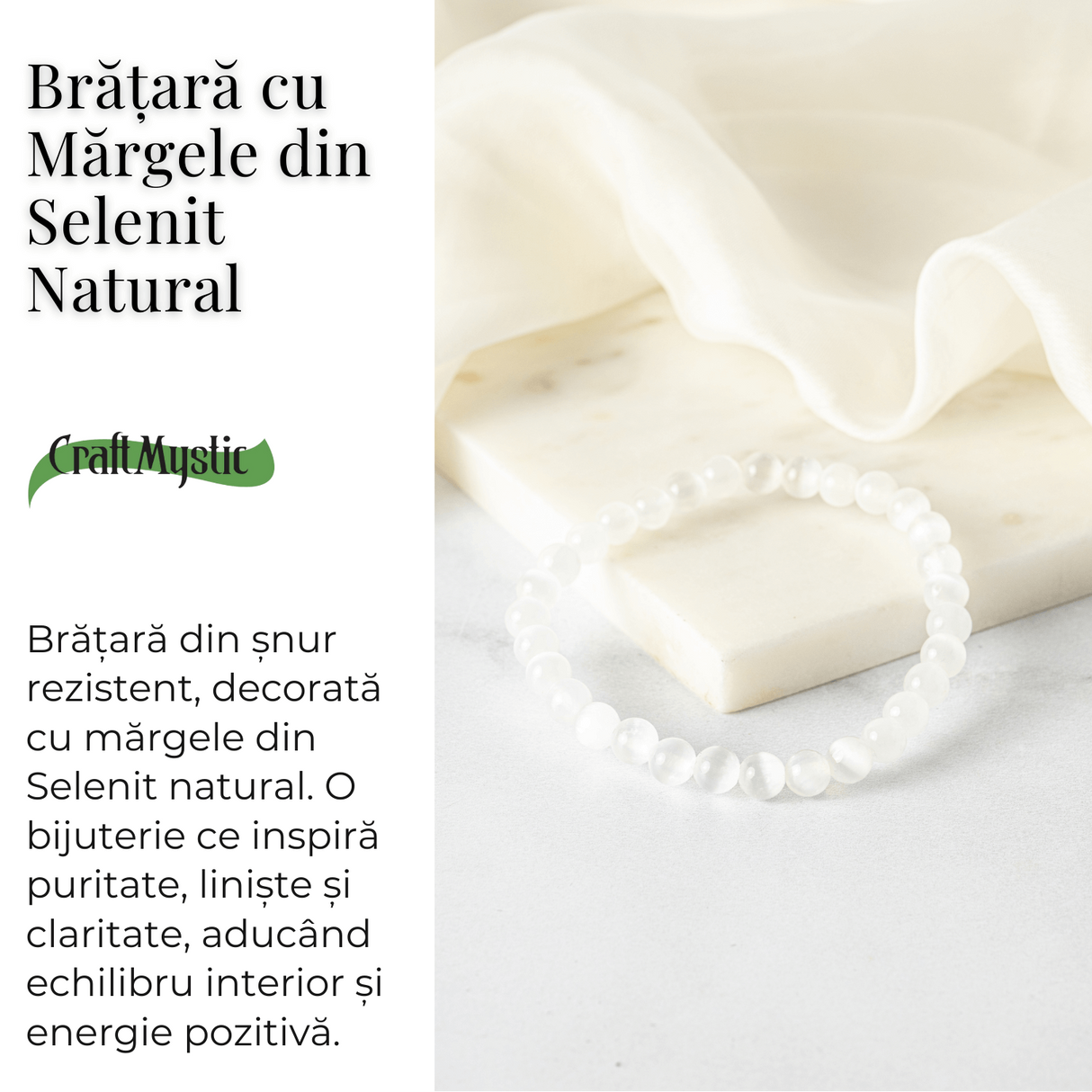 Purificare si Liniste - Bratara din Selenit Natural 6mm