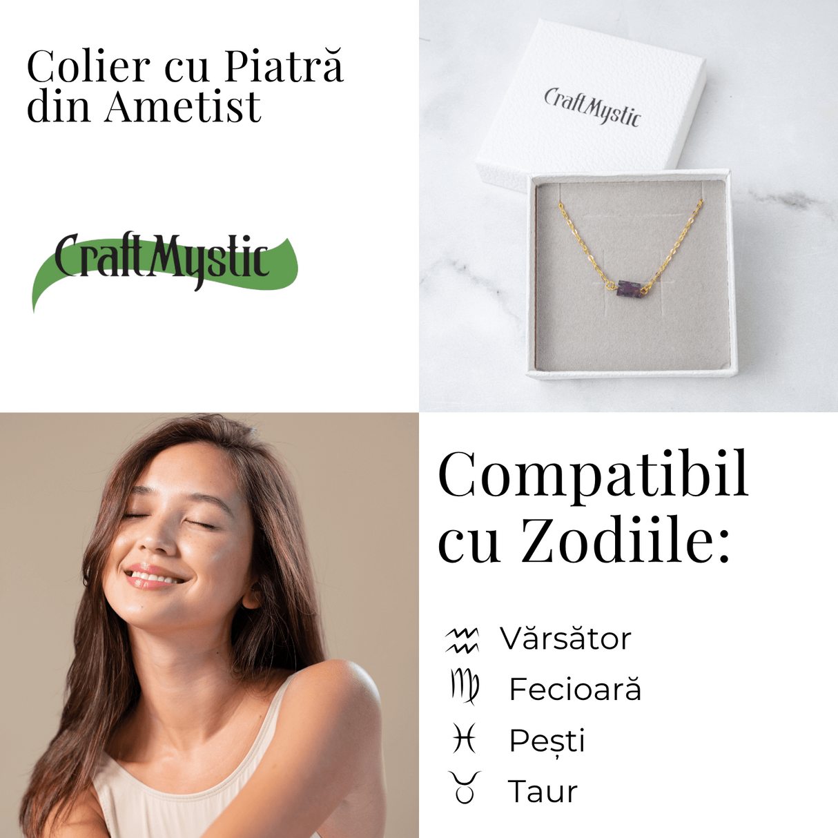 Colier otel inoxidabil auriu cu ametist natural brut - Claritate si echilibru interior