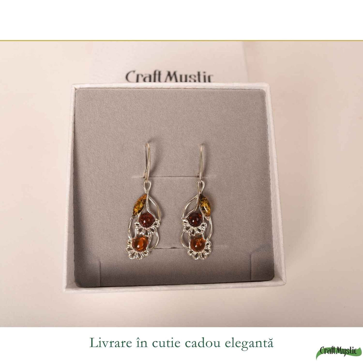 Cercei Argint 925 Buchet de Flori cu Chihlimbar - Feminitate, Energie si Eleganta
