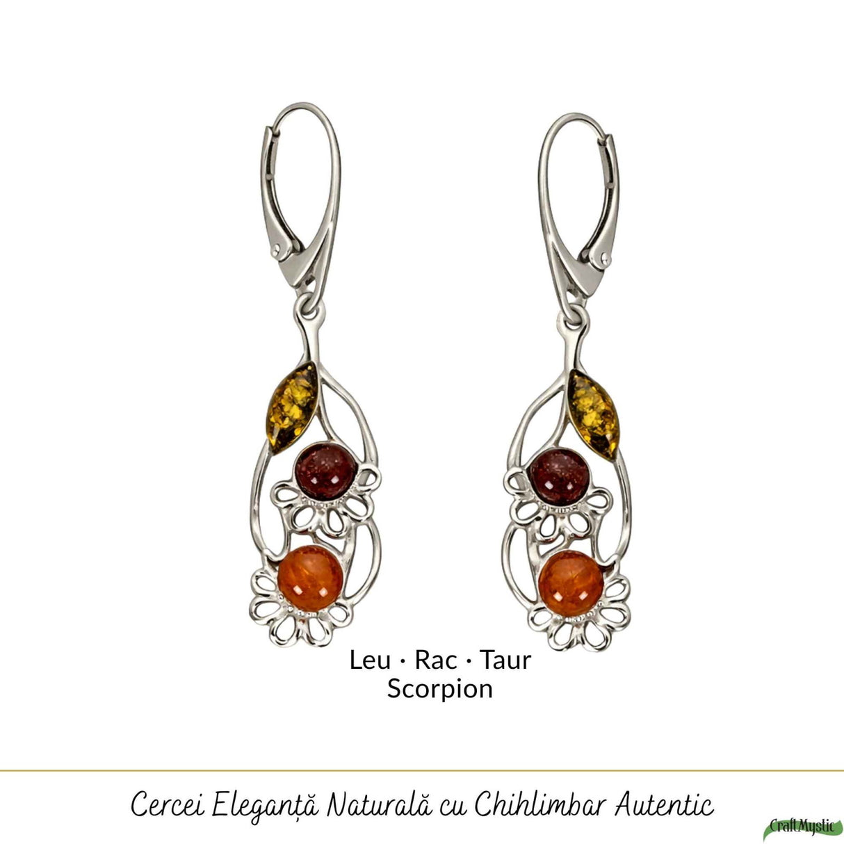 Cercei Argint 925 Buchet de Flori cu Chihlimbar - Feminitate, Energie si Eleganta
