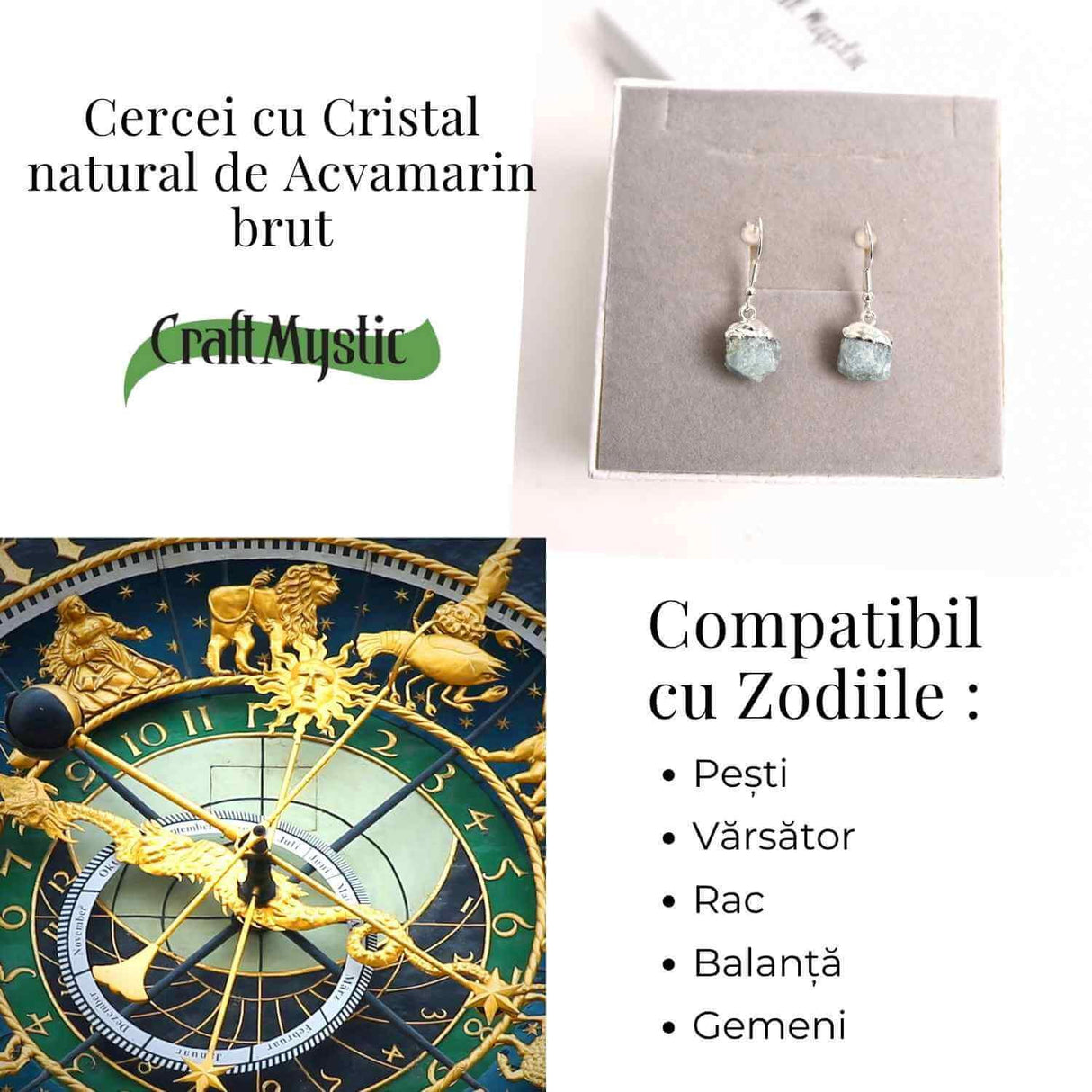 Cercei Argintii cu Acvamarin Brut, Eleganta si Calm Interior