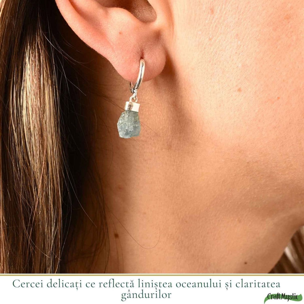 Cercei Argint 925 cu Acvamarin Brut Natural – Calm Interior si Eleganta Naturala