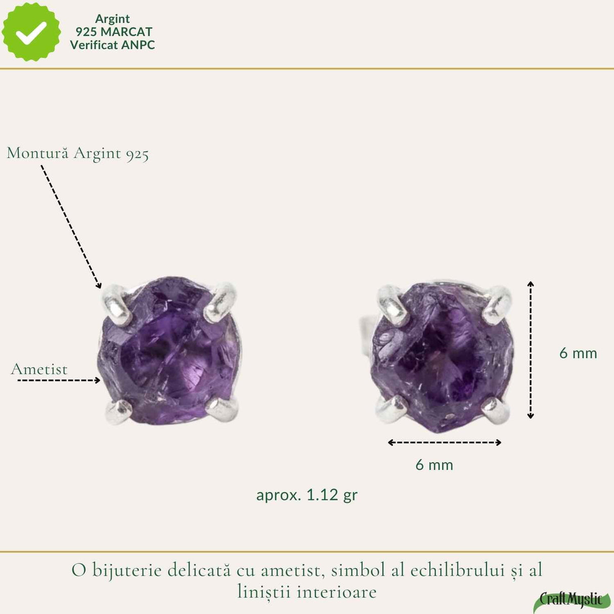 Cercei Argint 925 cu Ametist Brut Bobita – Echilibru Interior si Eleganta Naturala