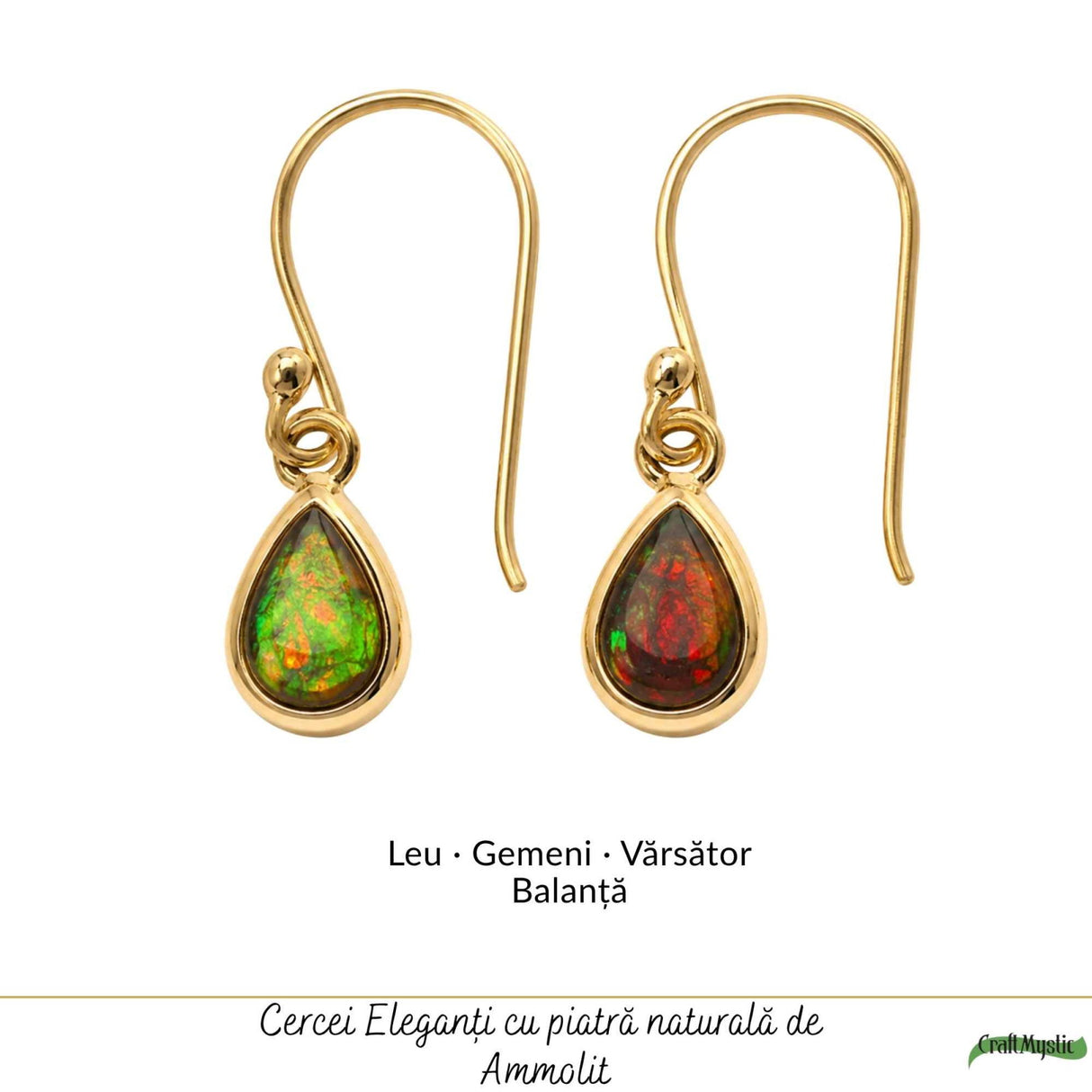 Cercei Argint 925 cu Ammolit Natural Lacrima – Eleganta si Energie Pozitiva