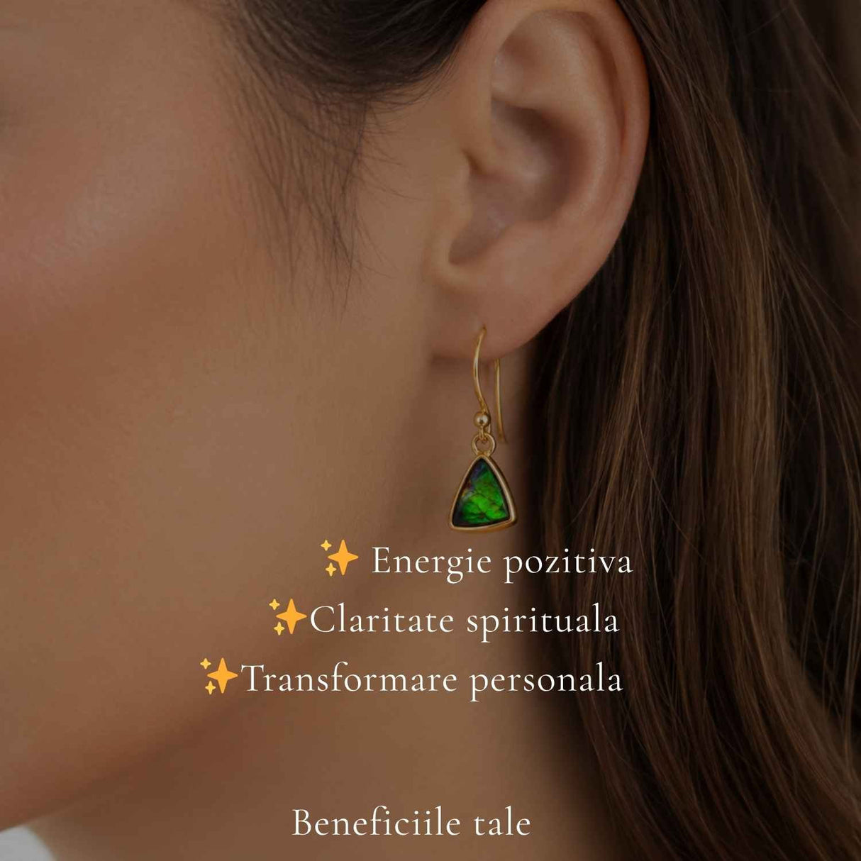 Cercei Argint 925 cu Ammolit Triunghi – Creativitate si Energie Pozitiva