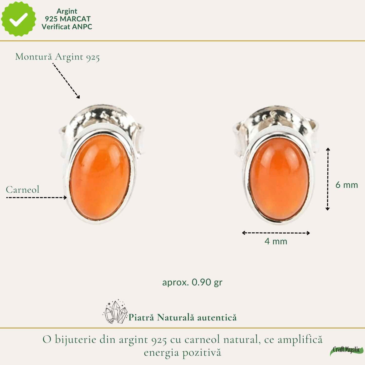 Cercei argint 925 cu carneol oval – energie si incredere