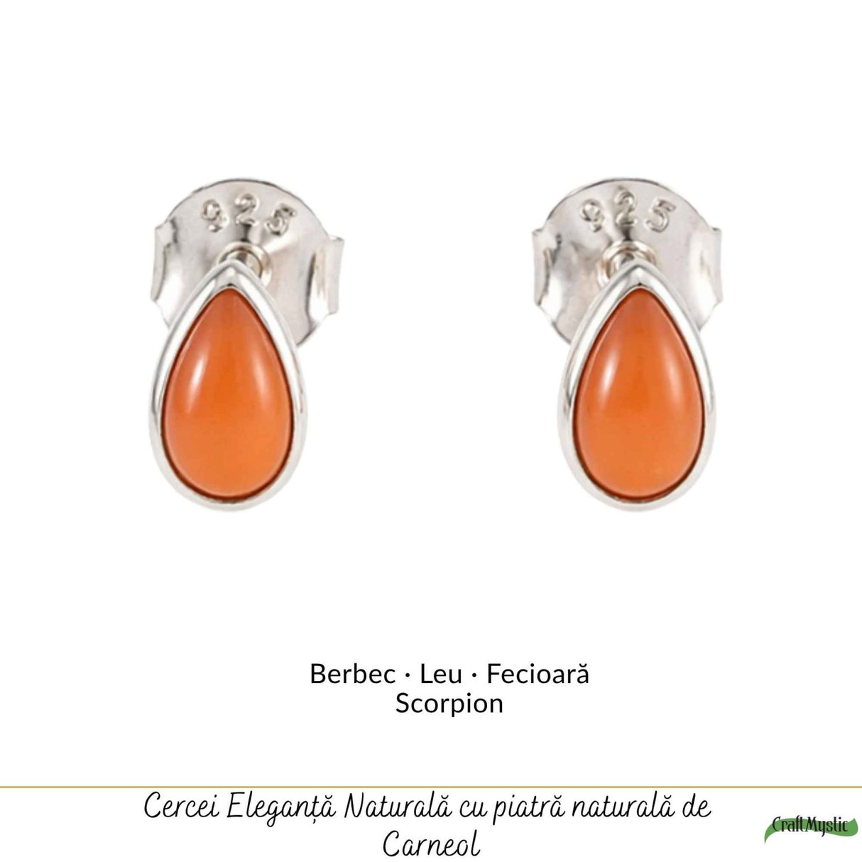 Cercei argint 925 cu carneol lacrima – energie si curaj