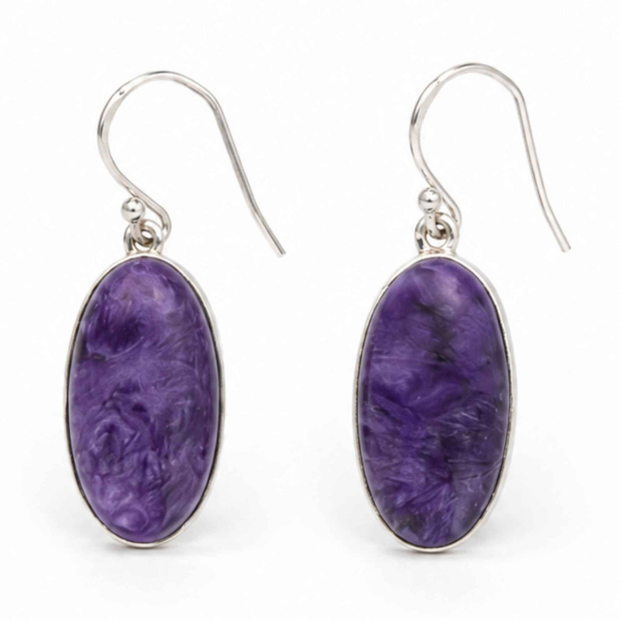 Cercei Argint 925 cu Charoite Natural Oval – Eleganta, Intuitie si Mister
