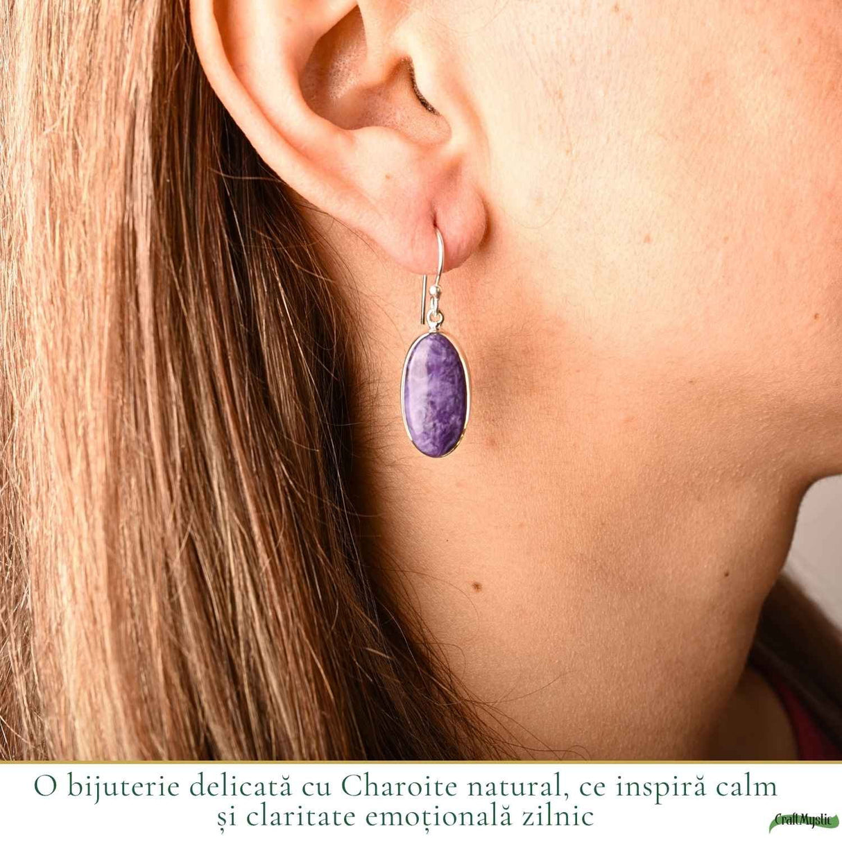 Cercei Argint 925 cu Charoite Natural Oval – Eleganta, Intuitie si Mister