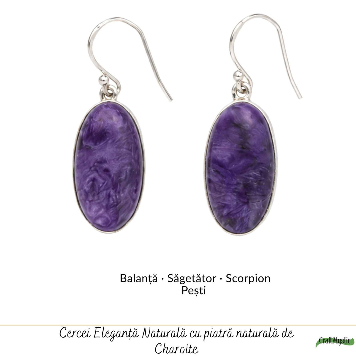 Cercei Argint 925 cu Charoite Natural Oval – Eleganta, Intuitie si Mister