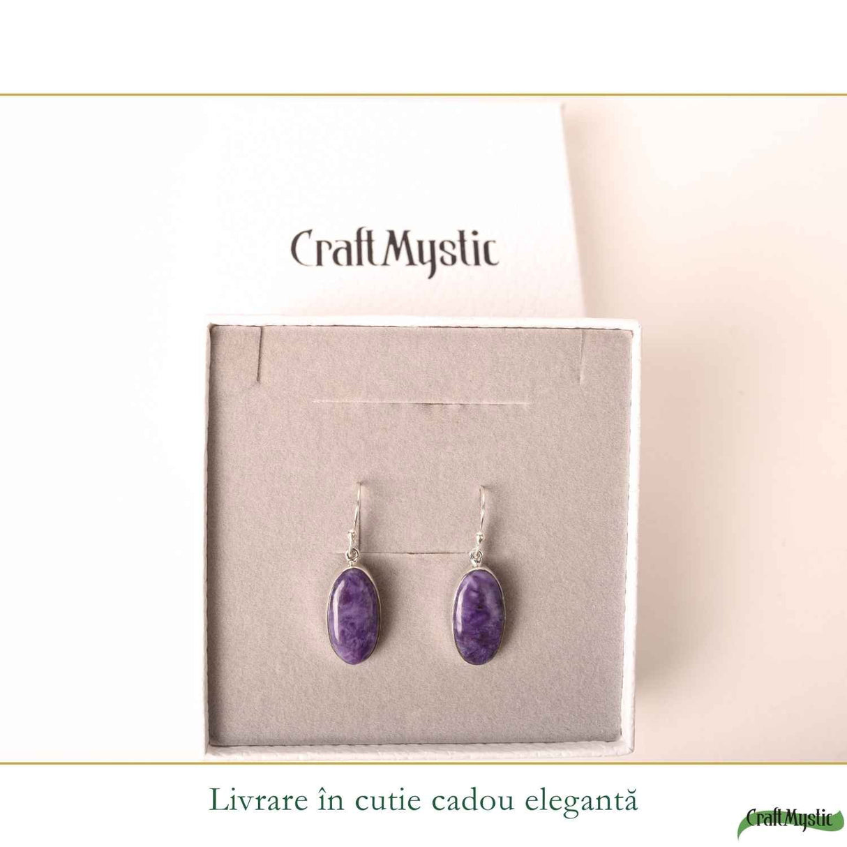 Cercei Argint 925 cu Charoite Natural Oval – Eleganta, Intuitie si Mister