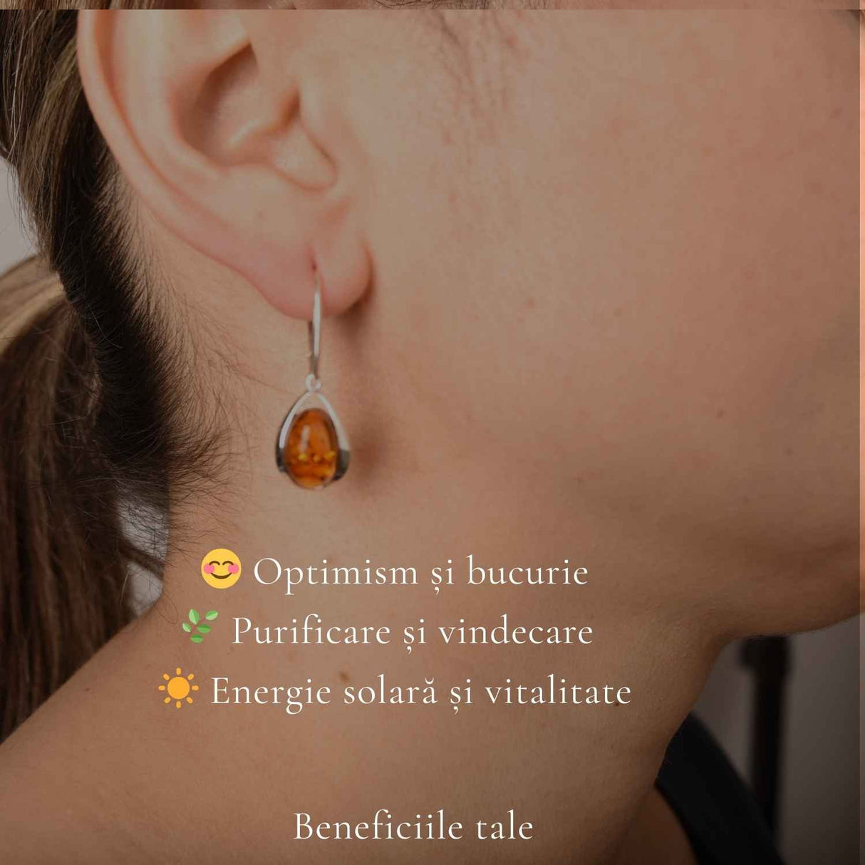 Cercei Argint 925 cu Chihlimbar Lacrima - Eleganta Naturala si Energie Calda