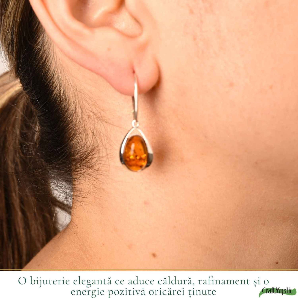 Cercei Argint 925 cu Chihlimbar Lacrima - Eleganta Naturala si Energie Calda