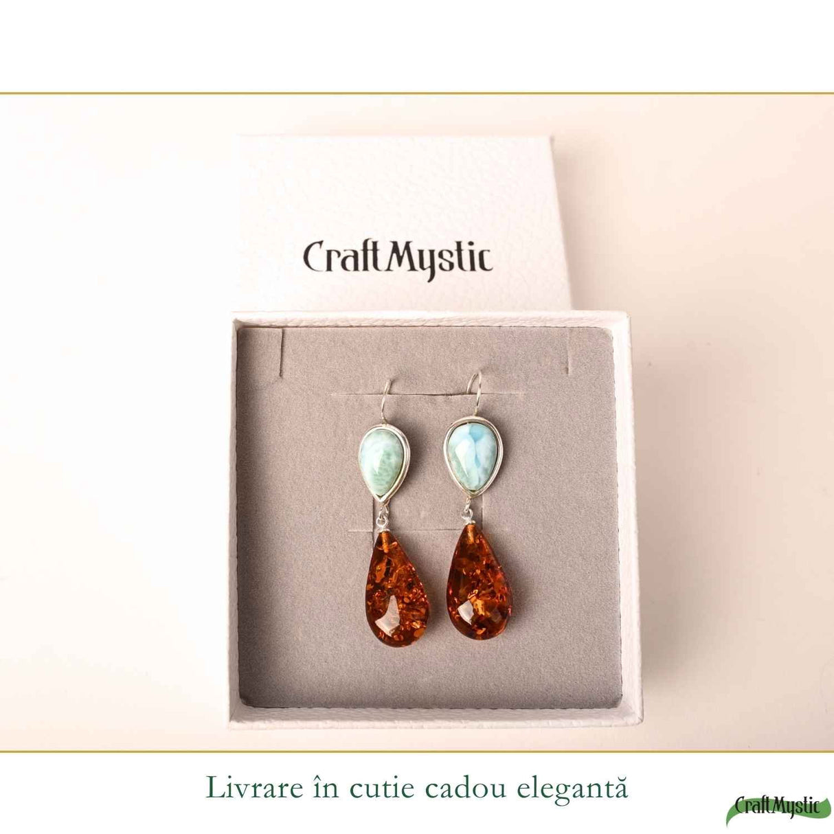 Cercei Argint 925 cu Chihlimbar si Larimar – Echilibru si Feminitate