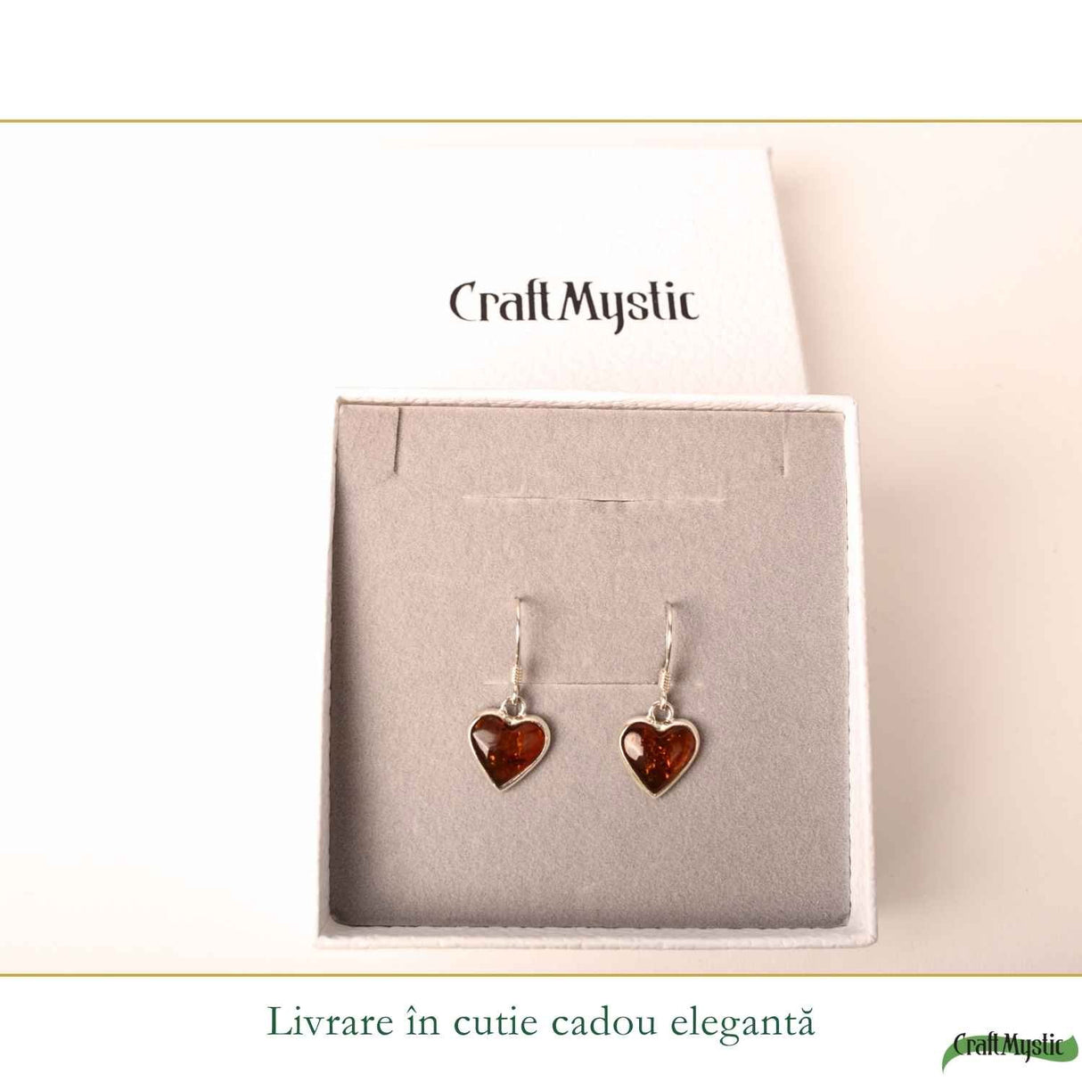 Cercei Argint 925 cu Chihlimbar Inima – Iubire si Eleganta Feminina