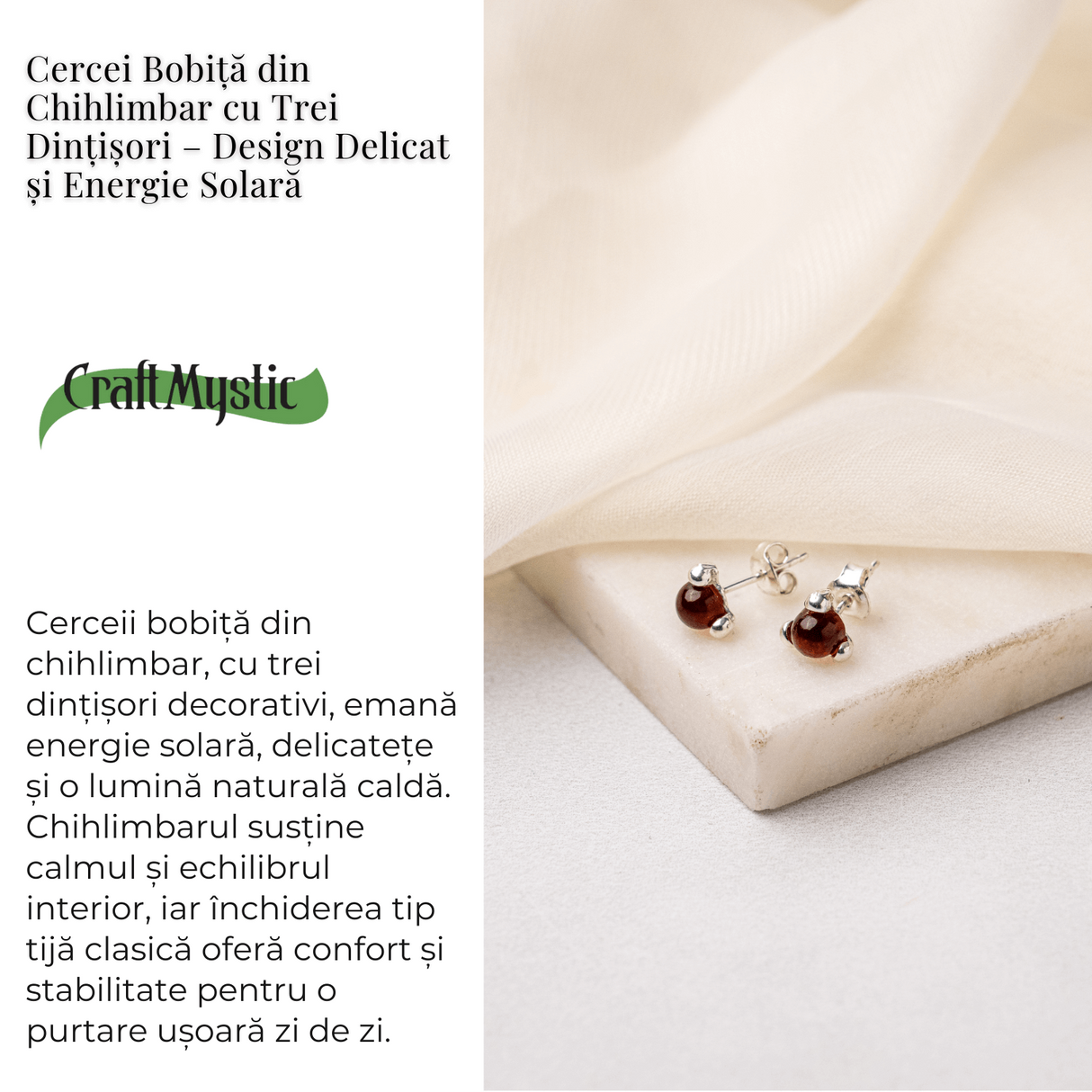 Cercei Argint 925 cu Chihlimbar rosu inchis Natural Rotund - Energie Solara, Delicatețe si Protectie