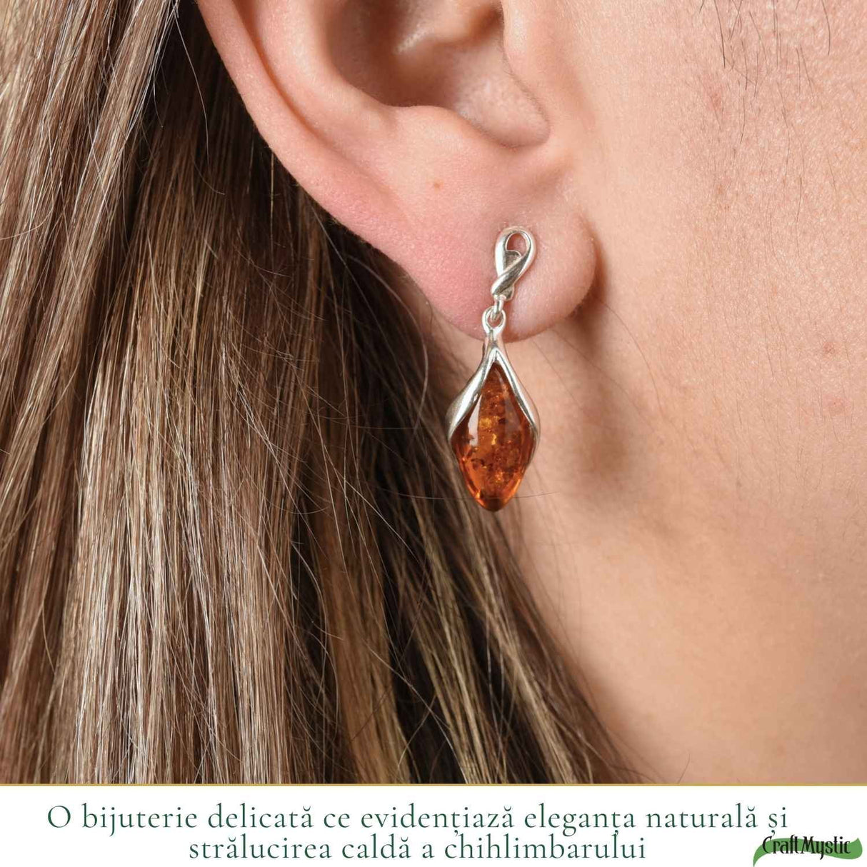 Cercei Argint 925 cu Chihlimbar Oval - Caldura, Protectie si Energie Pozitiva
