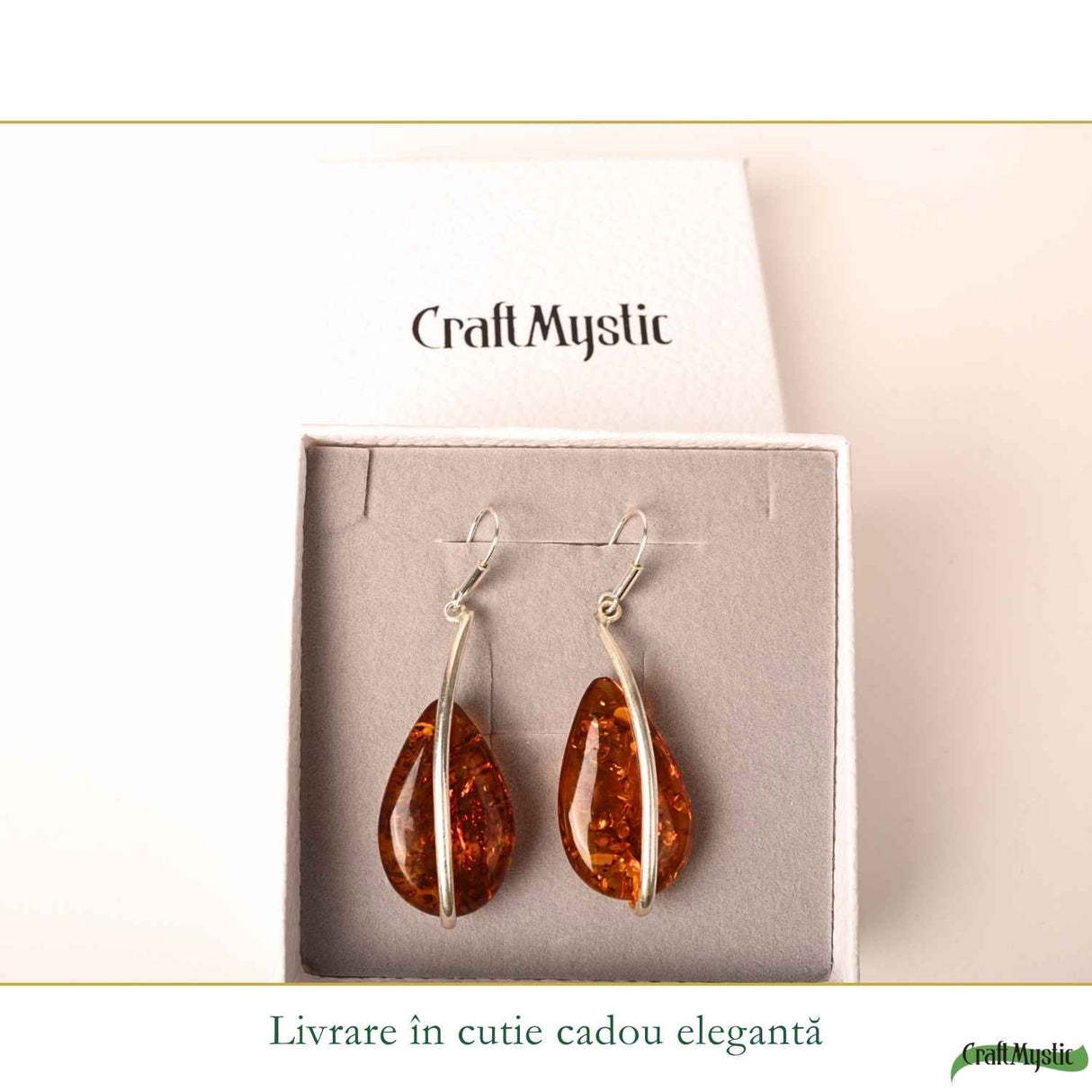 Cercei Argint 925 cu Chihlimbar Lacrima – Energie Calda si Eleganta Statement