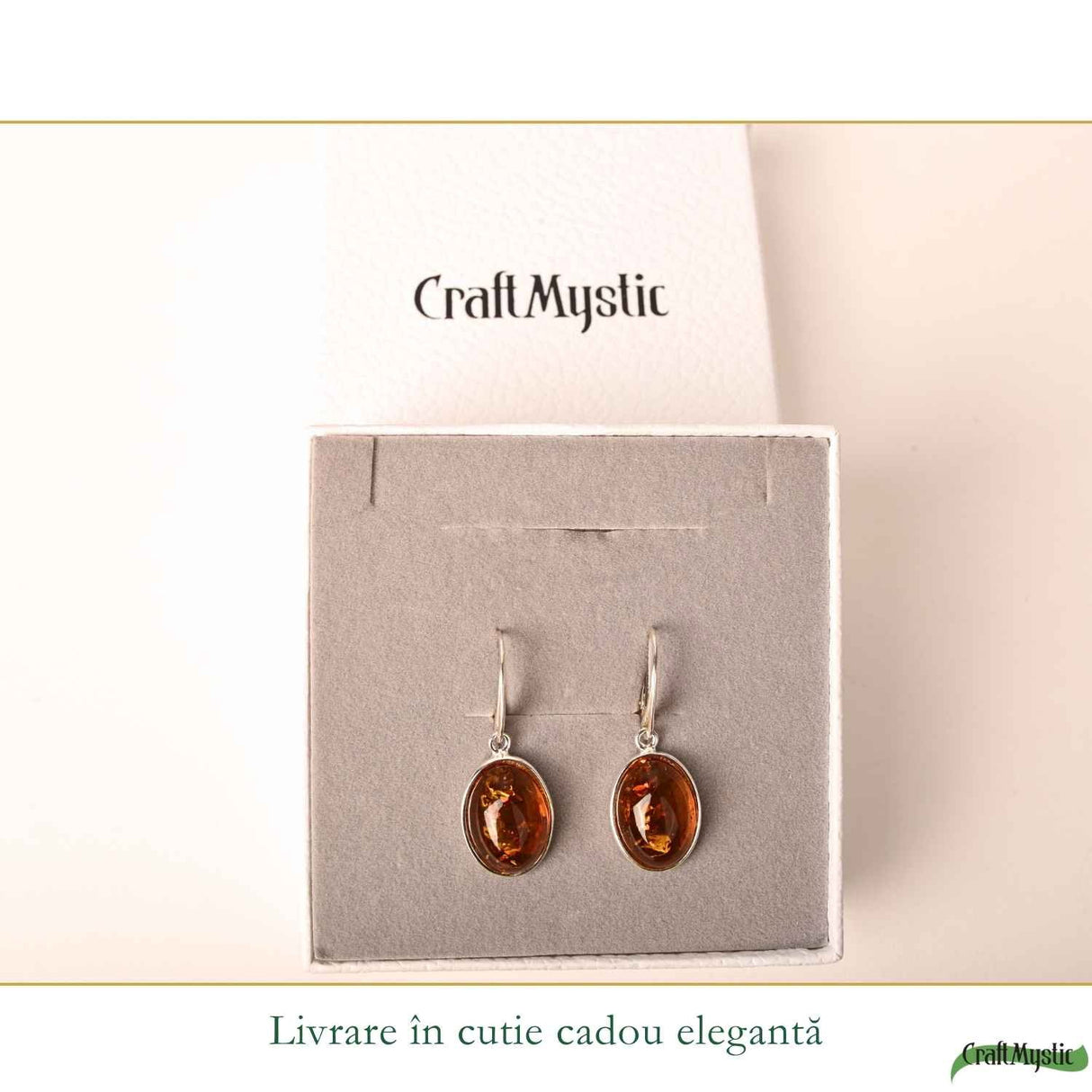 Cercei Argint 925 cu Chihlimbar Oval – Eleganta si Energie Pozitiva
