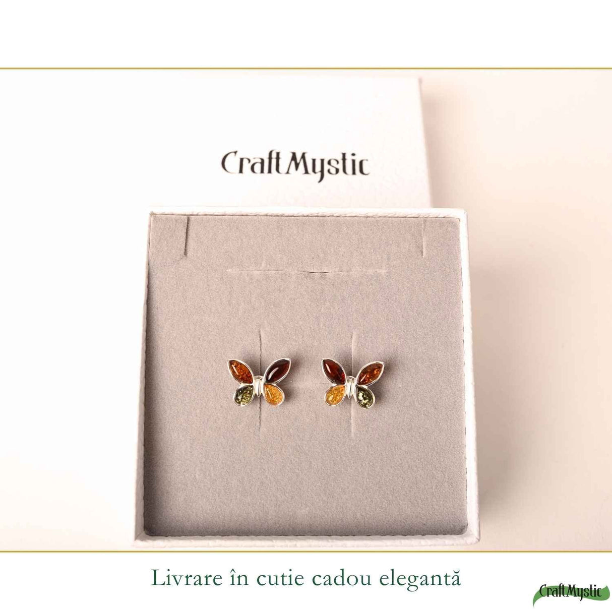 Cercei Argint 925 cu Chihlimbar Multicolor Fluture – Bucurie si Feminitate