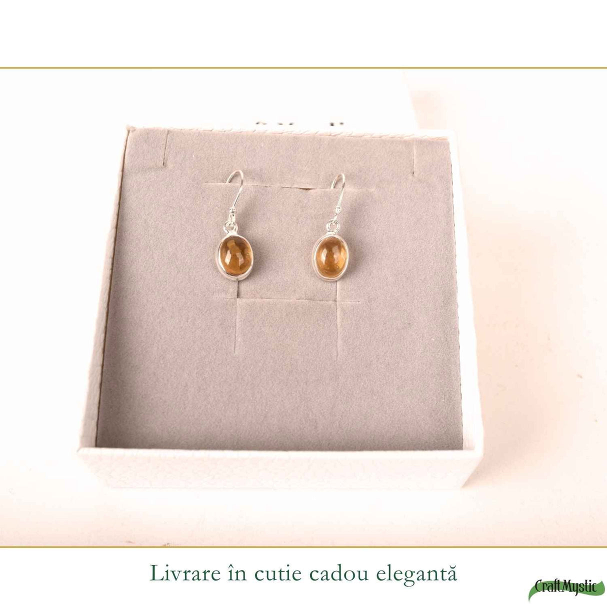 Cercei Argint 925 cu Citrin Oval – Energie Pozitiva si Echilibru Interior