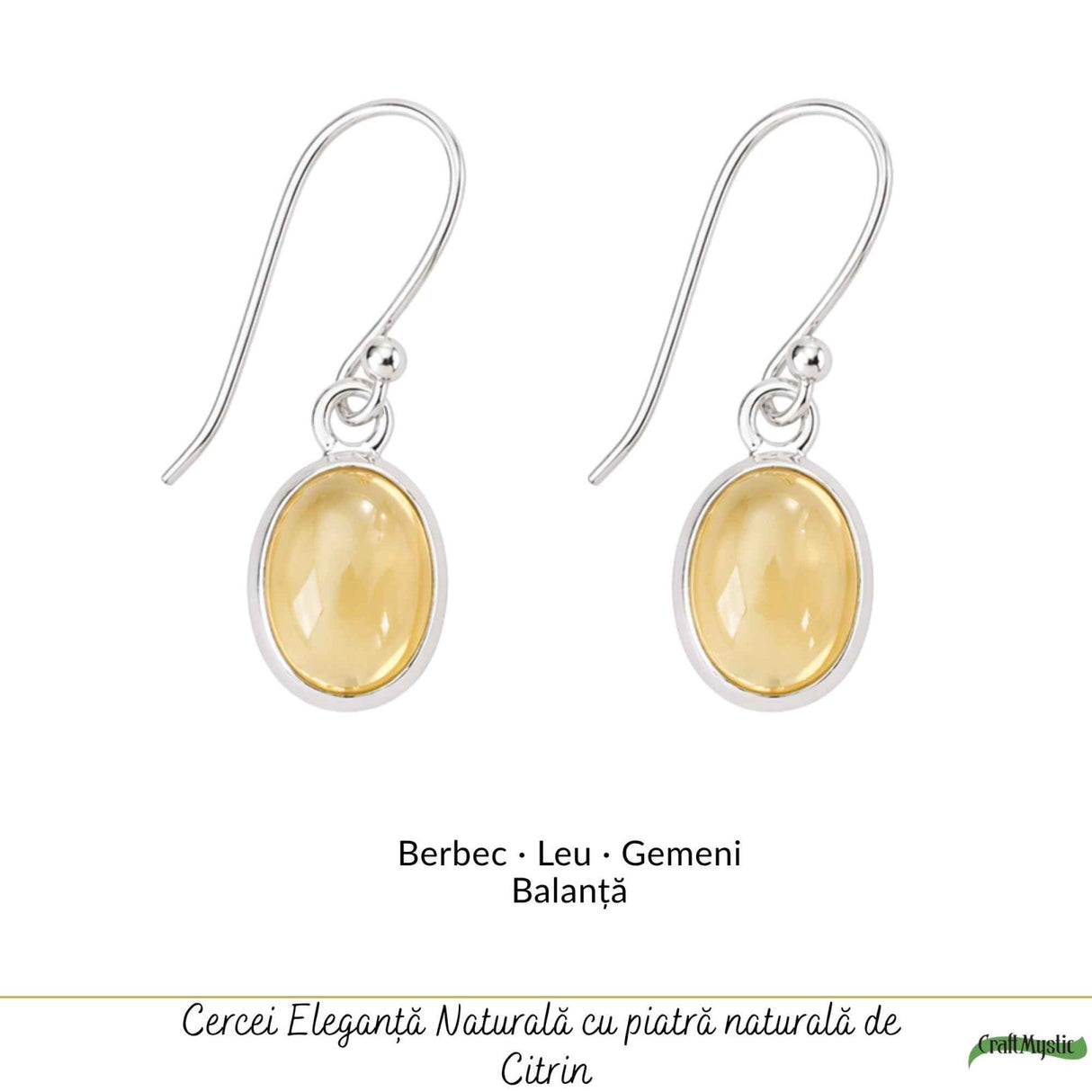 Cercei Argint 925 cu Citrin Oval – Energie Pozitiva si Echilibru Interior