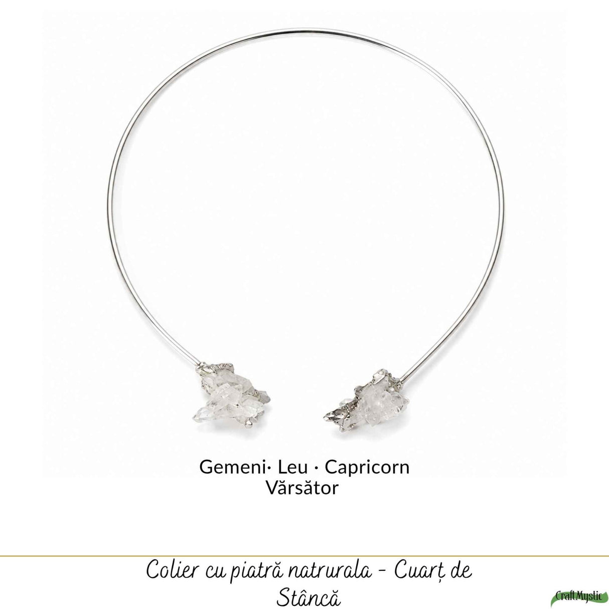 Colier Choker Argintiu cu Cuart de Stanca Natural – Claritate si Echilibru Energetic
