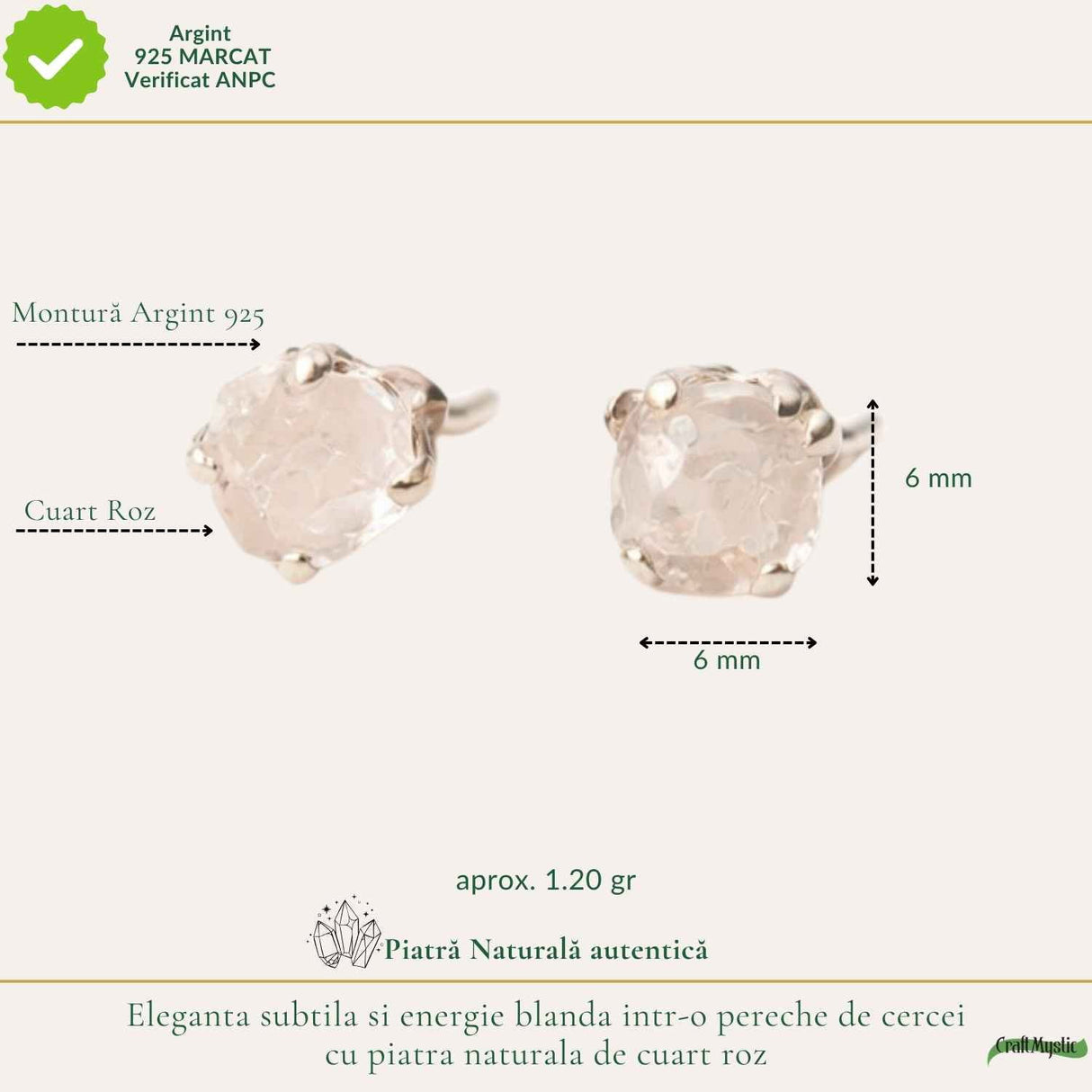 Cercei argint 925 cuart roz brut – iubire de sine si energie delicata