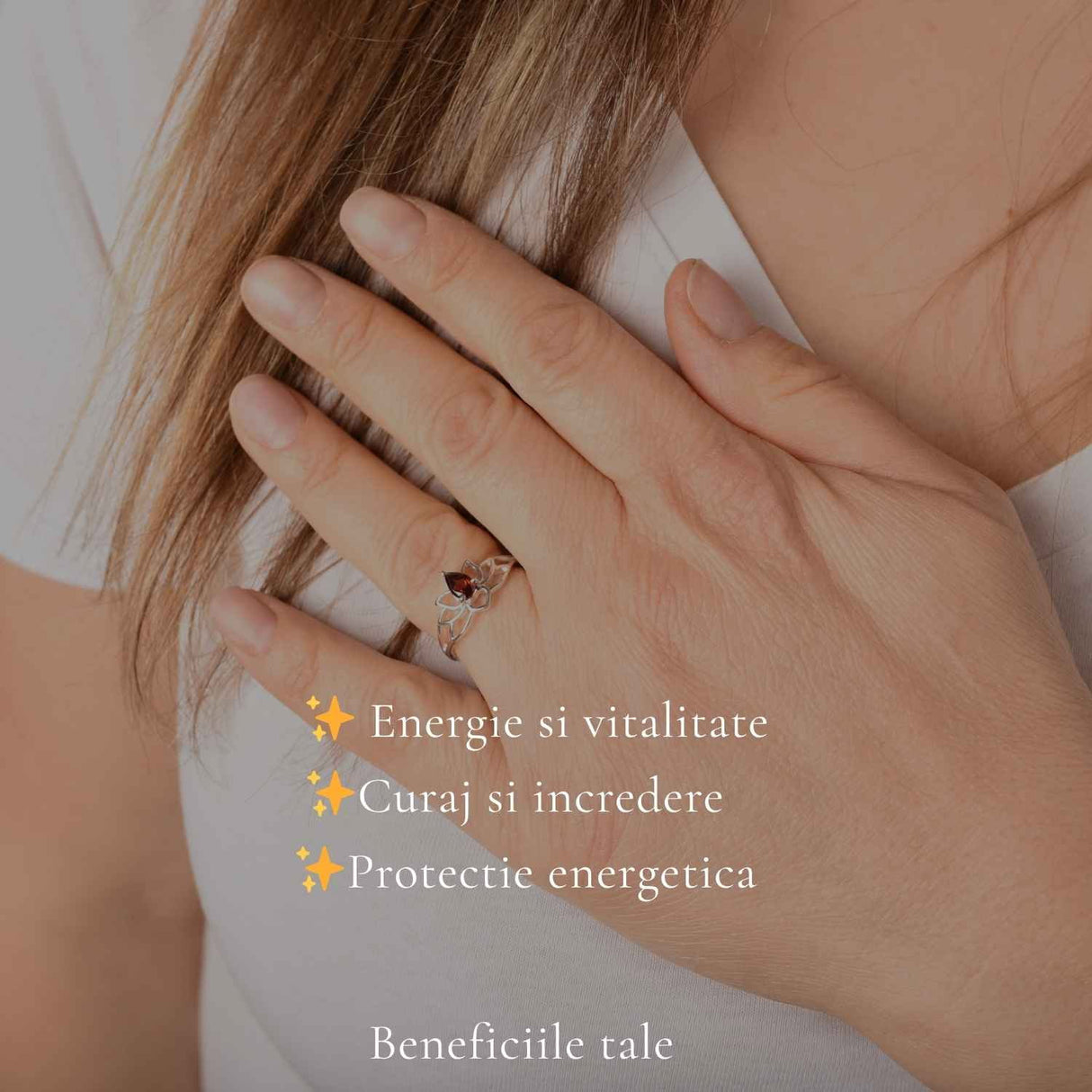 Inel Argint 925 cu Granat Lotus – Energie, Echilibru si Renastere