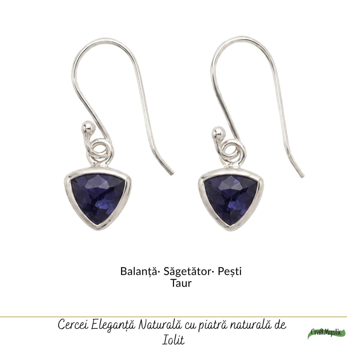 Cercei Argint 925 cu Iolit Fatetat Triunghi – Intuitie si Claritate Interioara