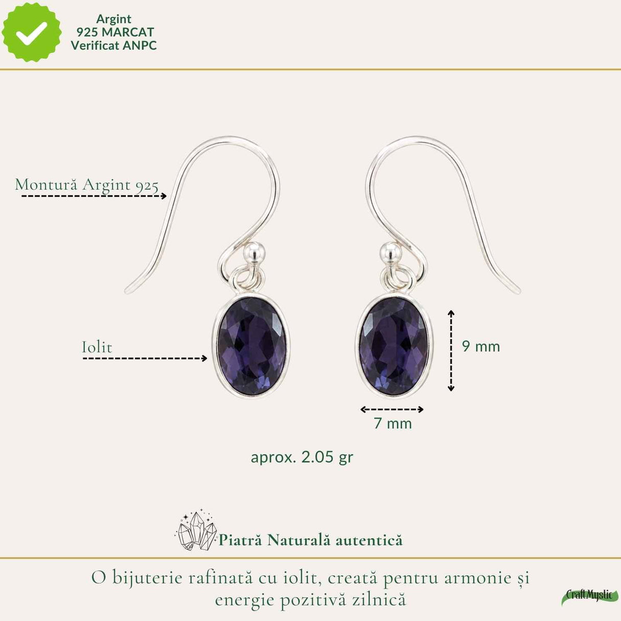 Cercei Argint 925 cu Iolit Fatetat Oval – Claritate si Echilibru Interior