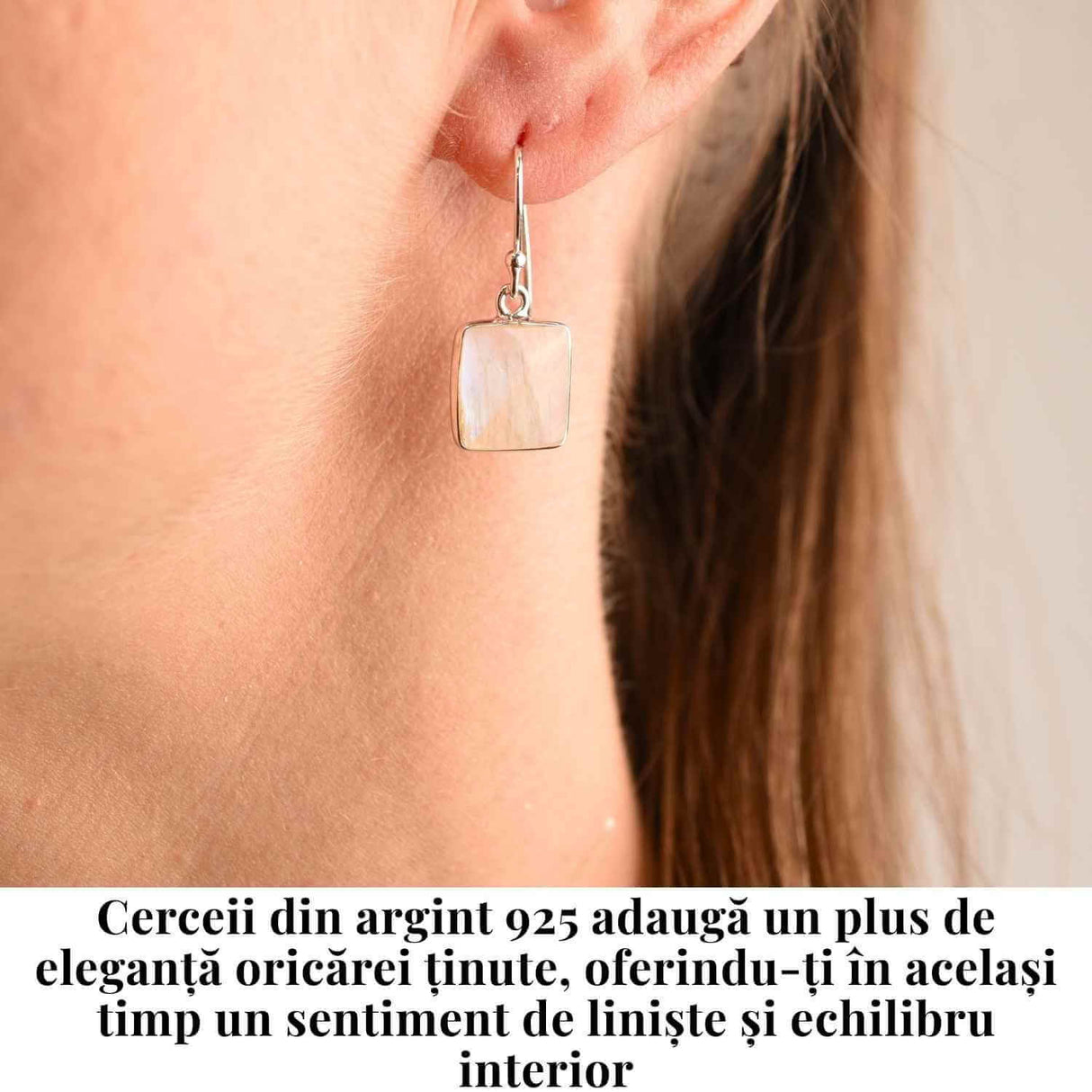 Cercei Argint 925 cu Piatra Lunii Curcubeu Patrat - Intuitie si Echilibru Emotional