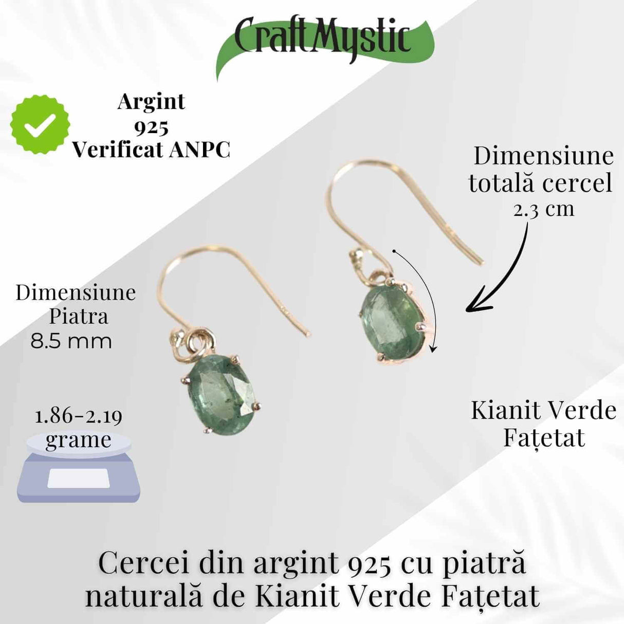 Cercei Argint 925 cu Kianit Verde Fatetat - Echilibru Interior si Claritate Sufleteasca
