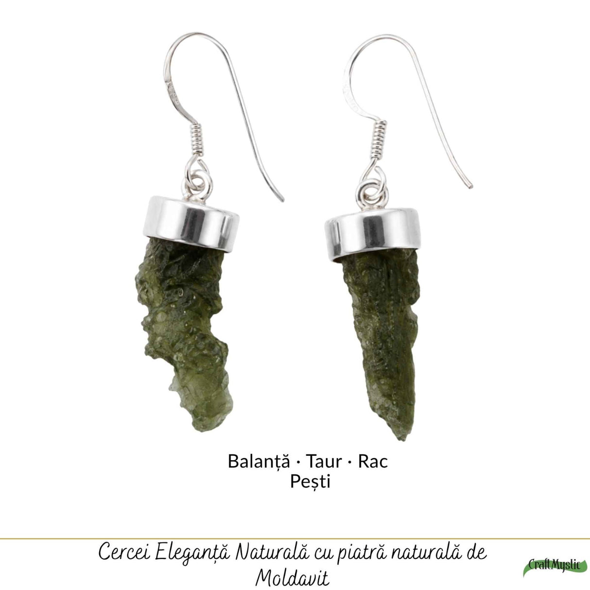 Cercei Argint 925 cu Moldavit Brut – Energie, Echilibru si Transformare