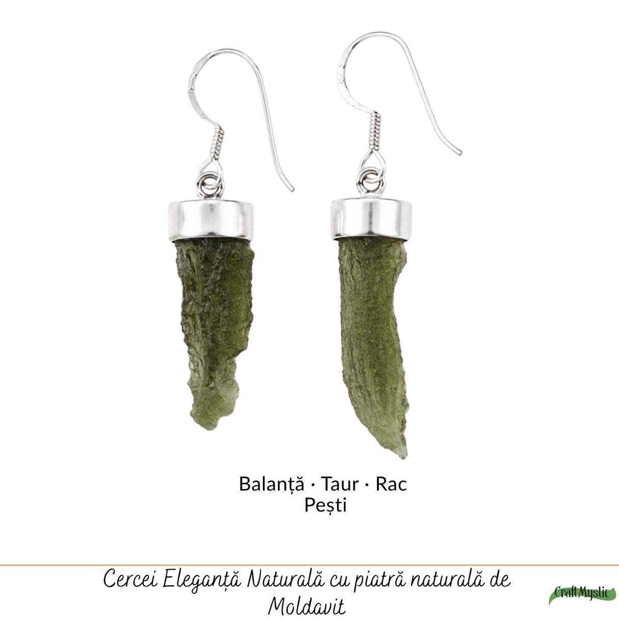 Cercei Argint 925 cu Moldavit Brut – Energie si Echilibru Interior