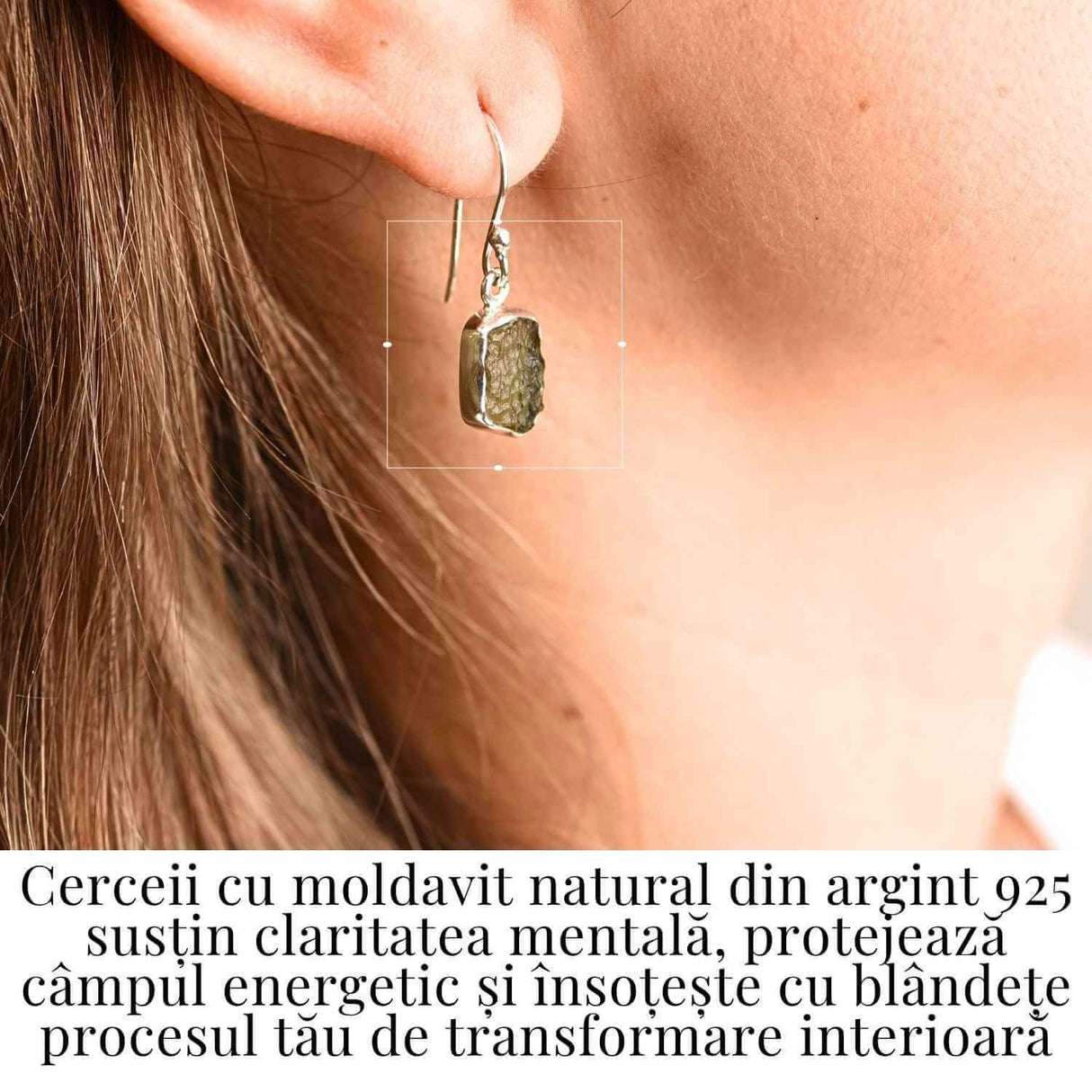 Cercei argint 925 cu Moldavit natural neuniform 2.1-2.8 grame - Transformare interioara si conexiune spirituala