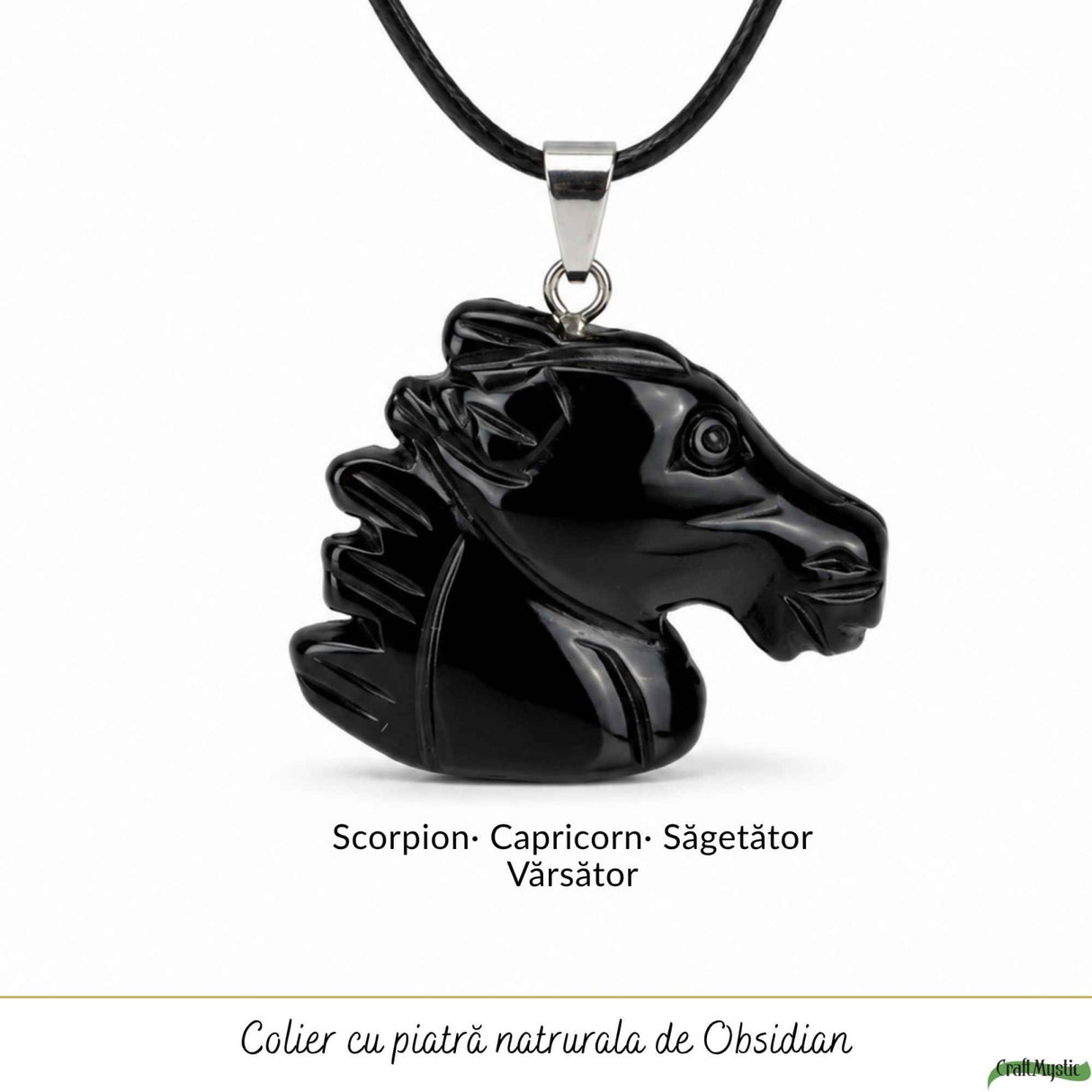 Colier cu Obsidian Natural in Forma de Cal – Protectie, Forta si incredere
