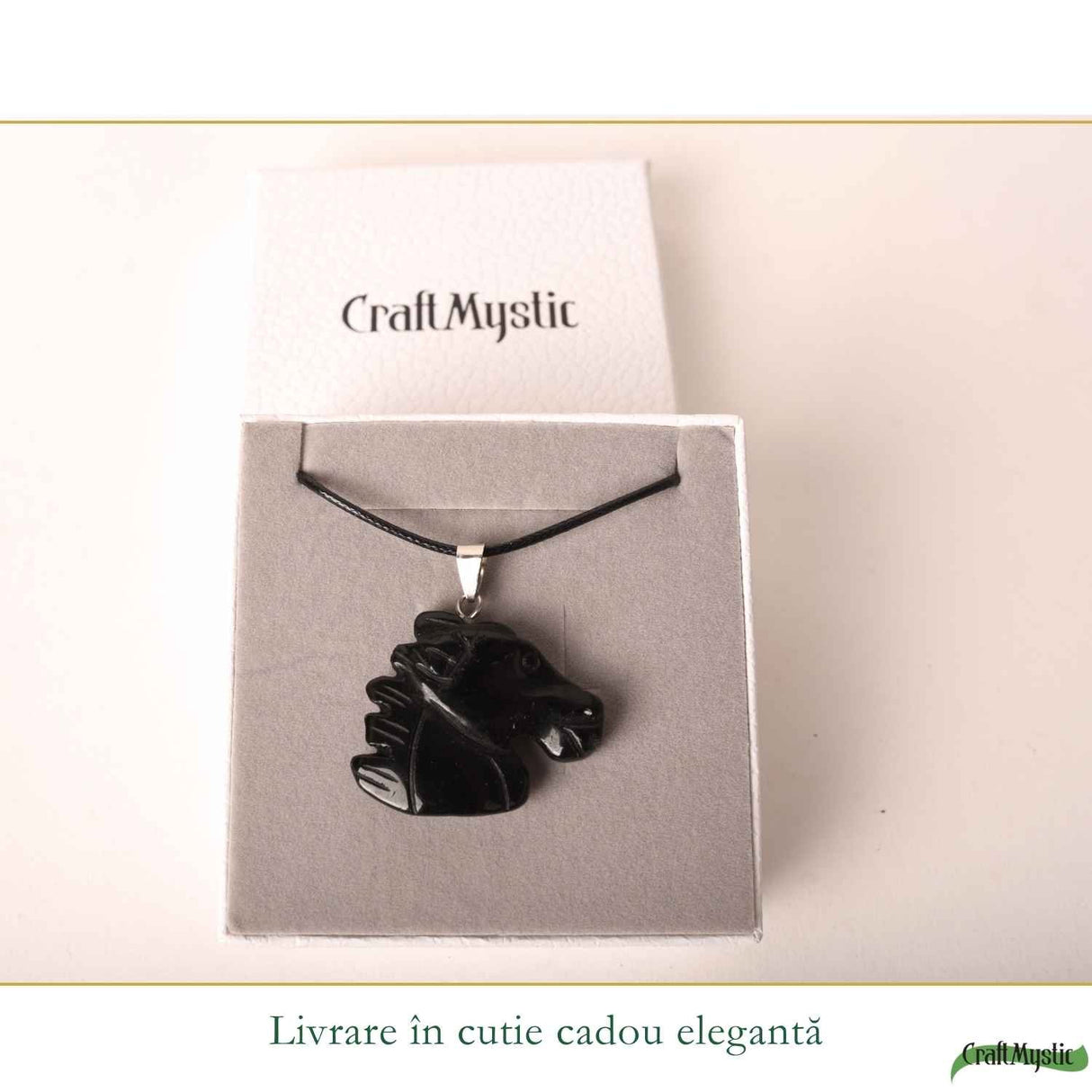Colier cu Obsidian Natural in Forma de Cal – Protectie, Forta si incredere